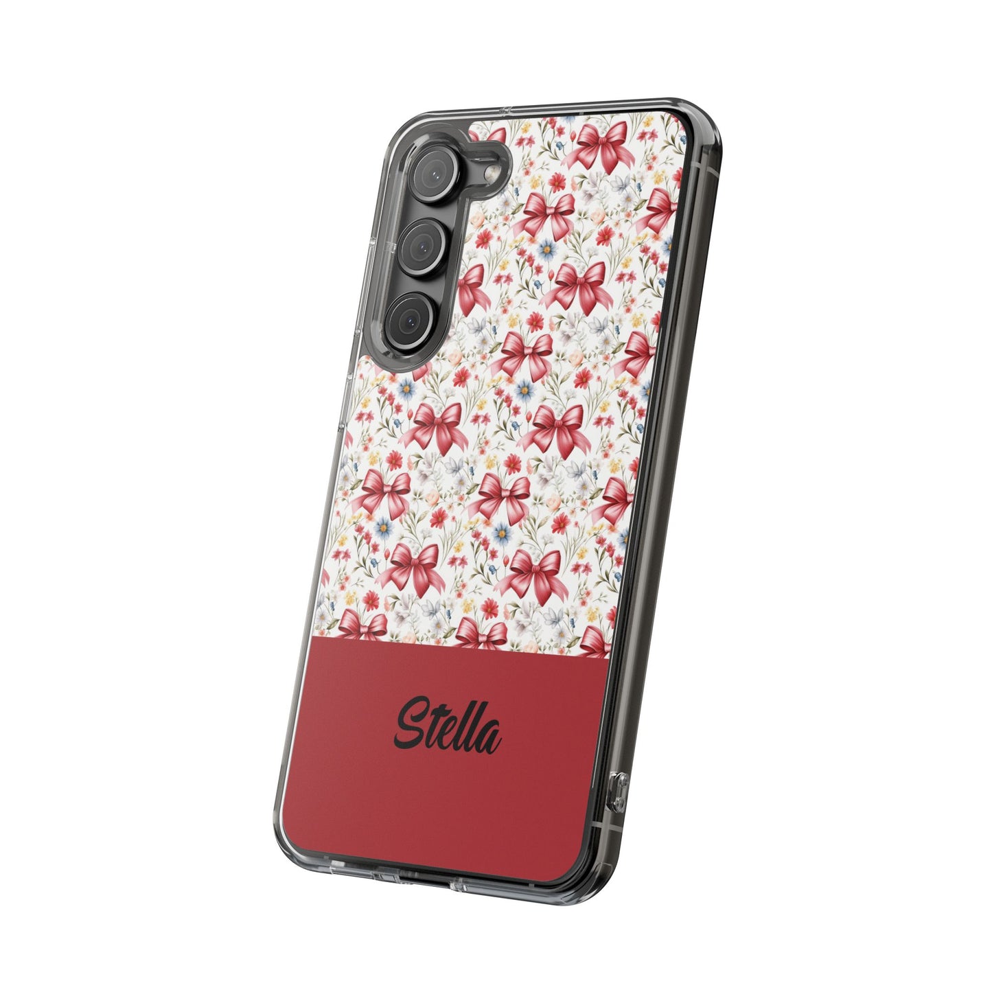 Personalized Rosette Coquette Floral Bow Clear iPhone, Samsung Cases — Custom Name Phone Cover
