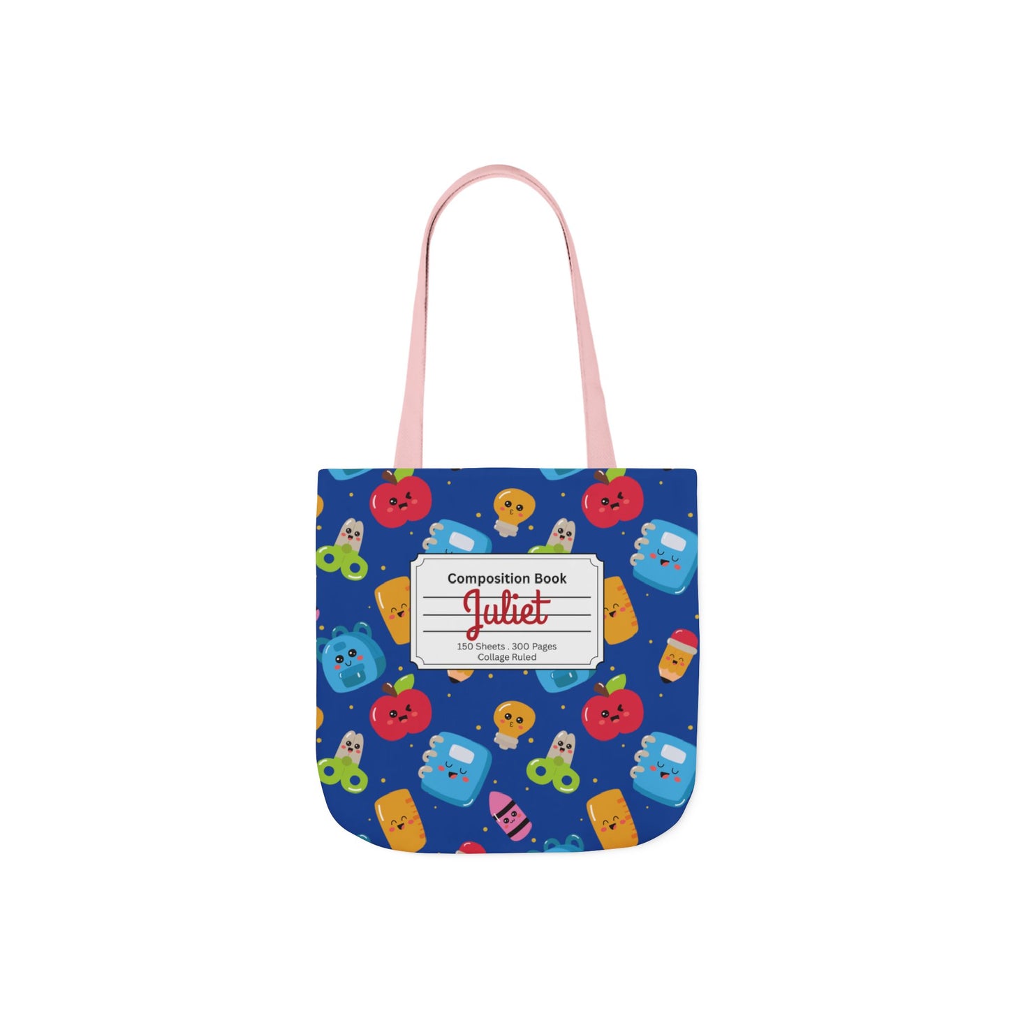 Personalized Blue Kawaii Composition Book Inspired Canvas Tote Bag with Colorful Straps, Cute School Bag, Eco-Friendly Tote, Back to School Shopping Bag, Teacher Gift Idea