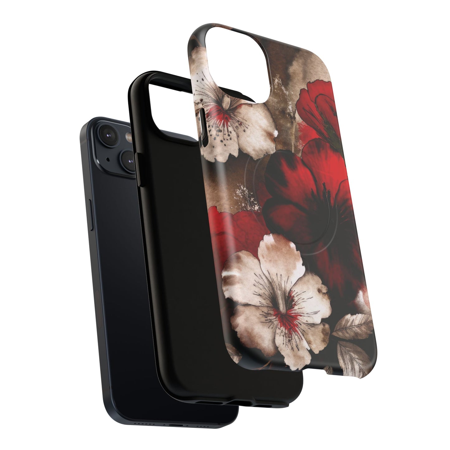 Crimson Noir Tough iPhone Magnetic Cases, Tough iPhone Protector, Stylish Floral Design, Gift for Her, Floral Accessories