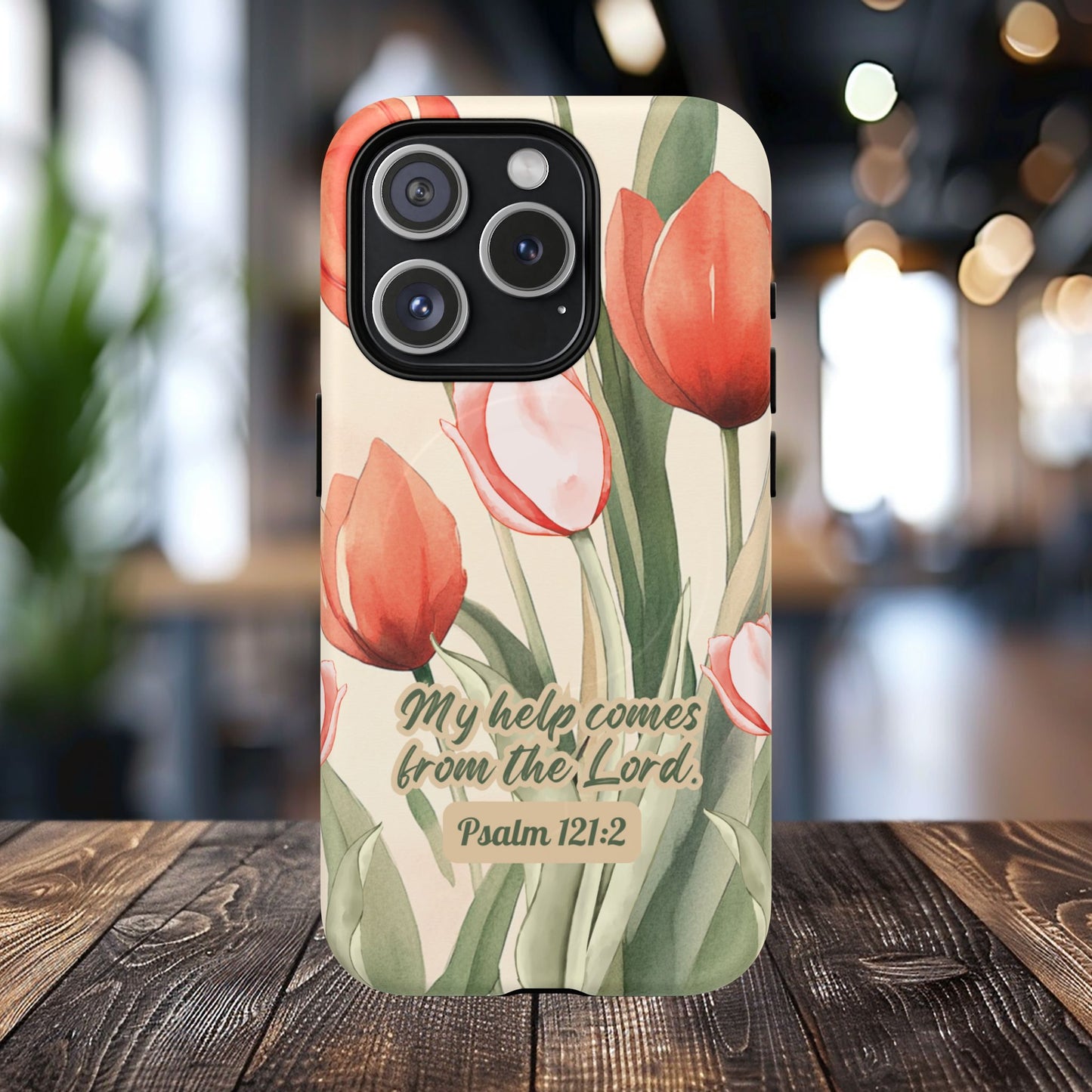 My Help comes from the Lord Psalm 121:2, Inspirational Gift, Tough iPhone Magnetic Case Scripture, Floral Bible Verse, MagSafe® iPhone® Tough Case, iPhone 14, iPhone 15, iPhone 16, Pro, Pro Max, Plus.