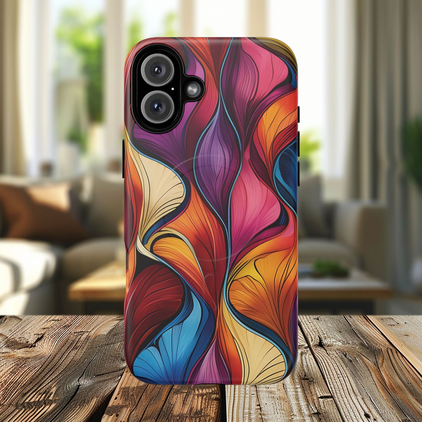 Vibrant Leaf Wave Tough Magnetic Phone Case, Vibrant Smartphone Cover, Unique Protective Case for Gifts, Phone Accessories, Trendy Design