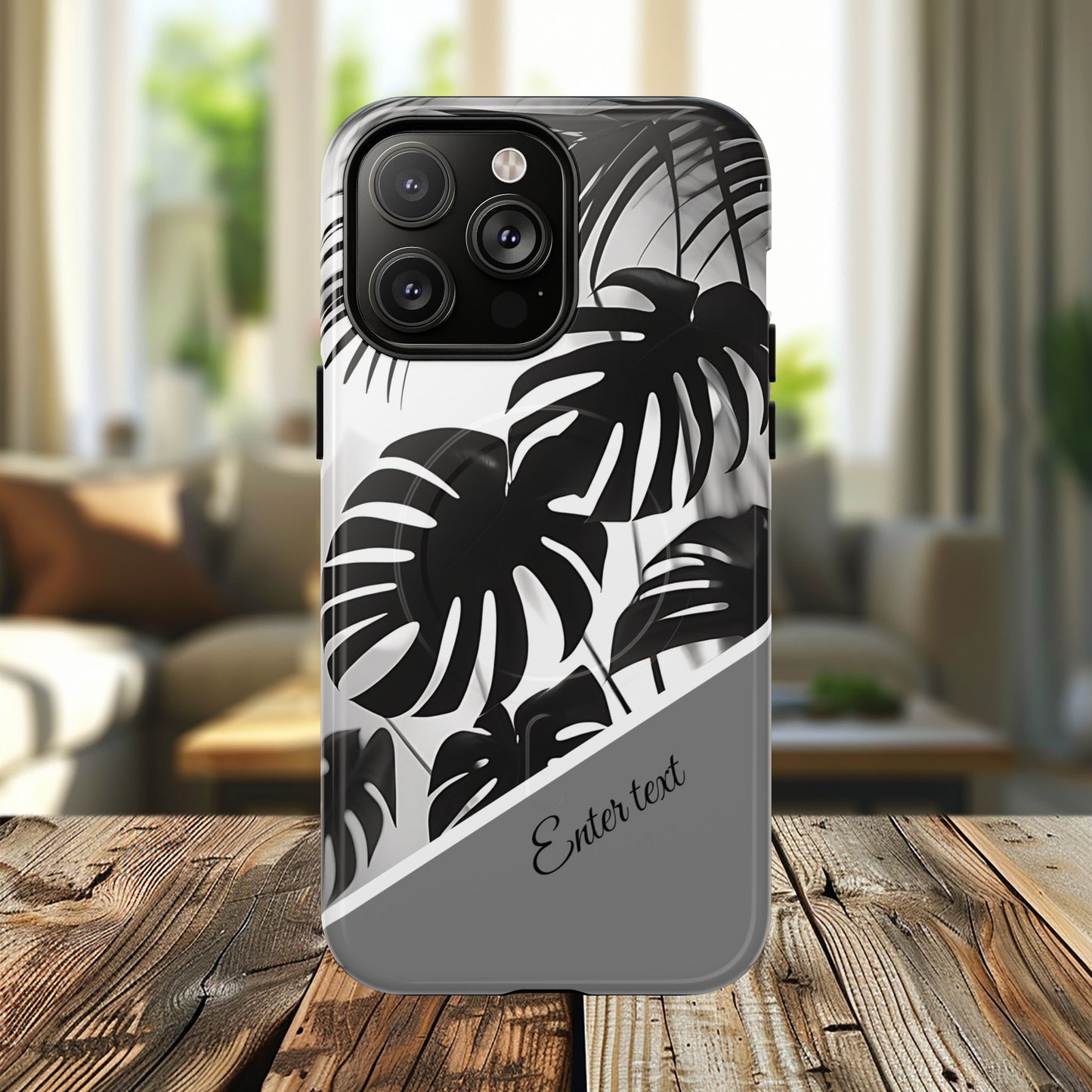 Personalized Monochrome Monstera Tropical Phone Case - Tough Magnetic MagSafe® Cases, Gifts for Nature Lovers, Stylish Phone Accessories, Gifts for Her.