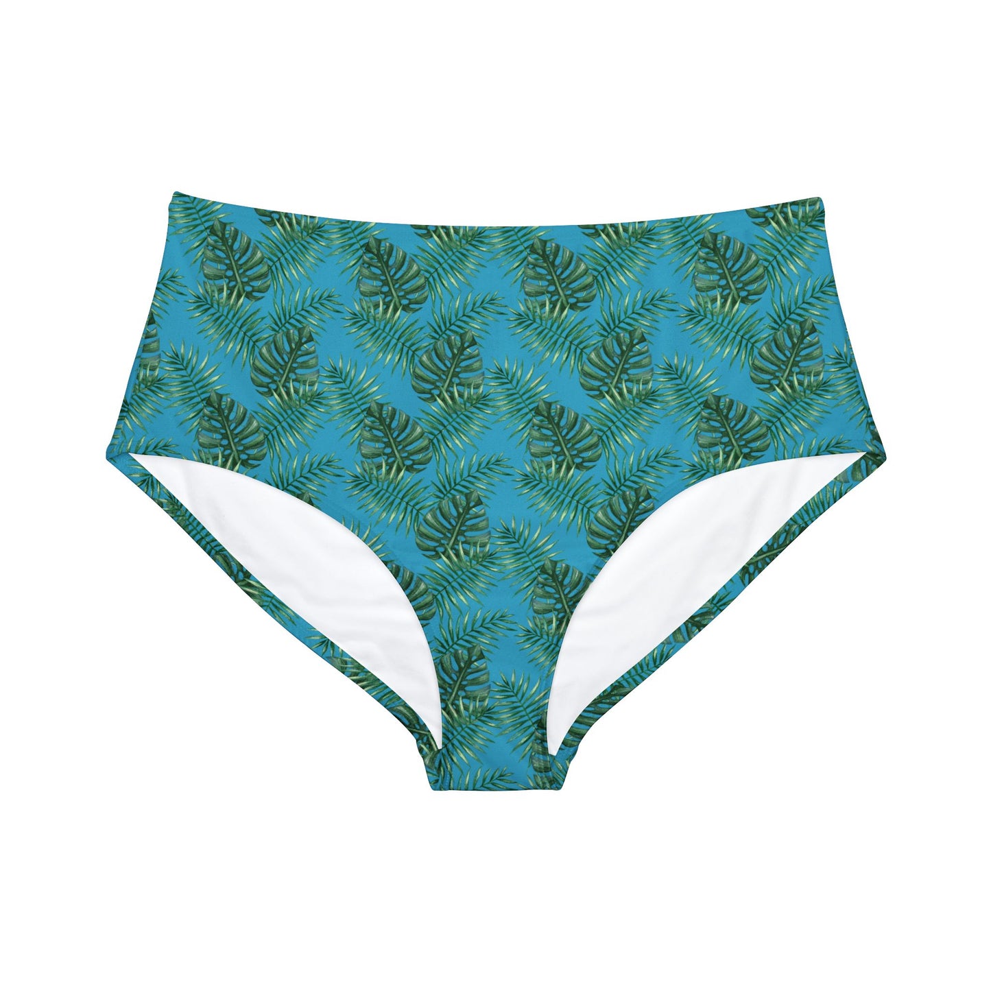 Turquoise Tropical Bliss High-Waist Hipster Bikini Bottom (AOP)