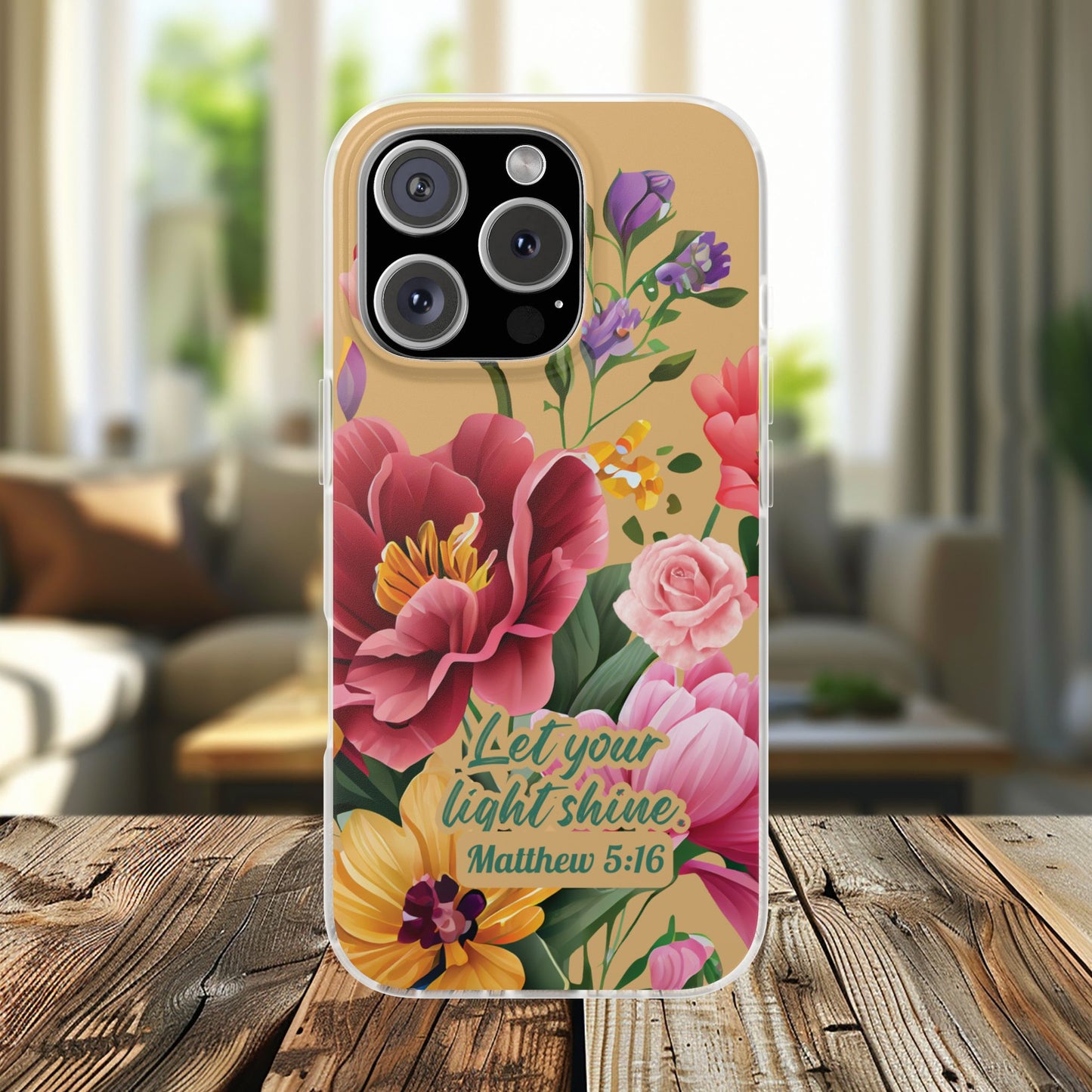 Floral Scripture Phone Case — "Let Your Light Shine" (Matthew 5:16) for iPhone and Samsung Cases.