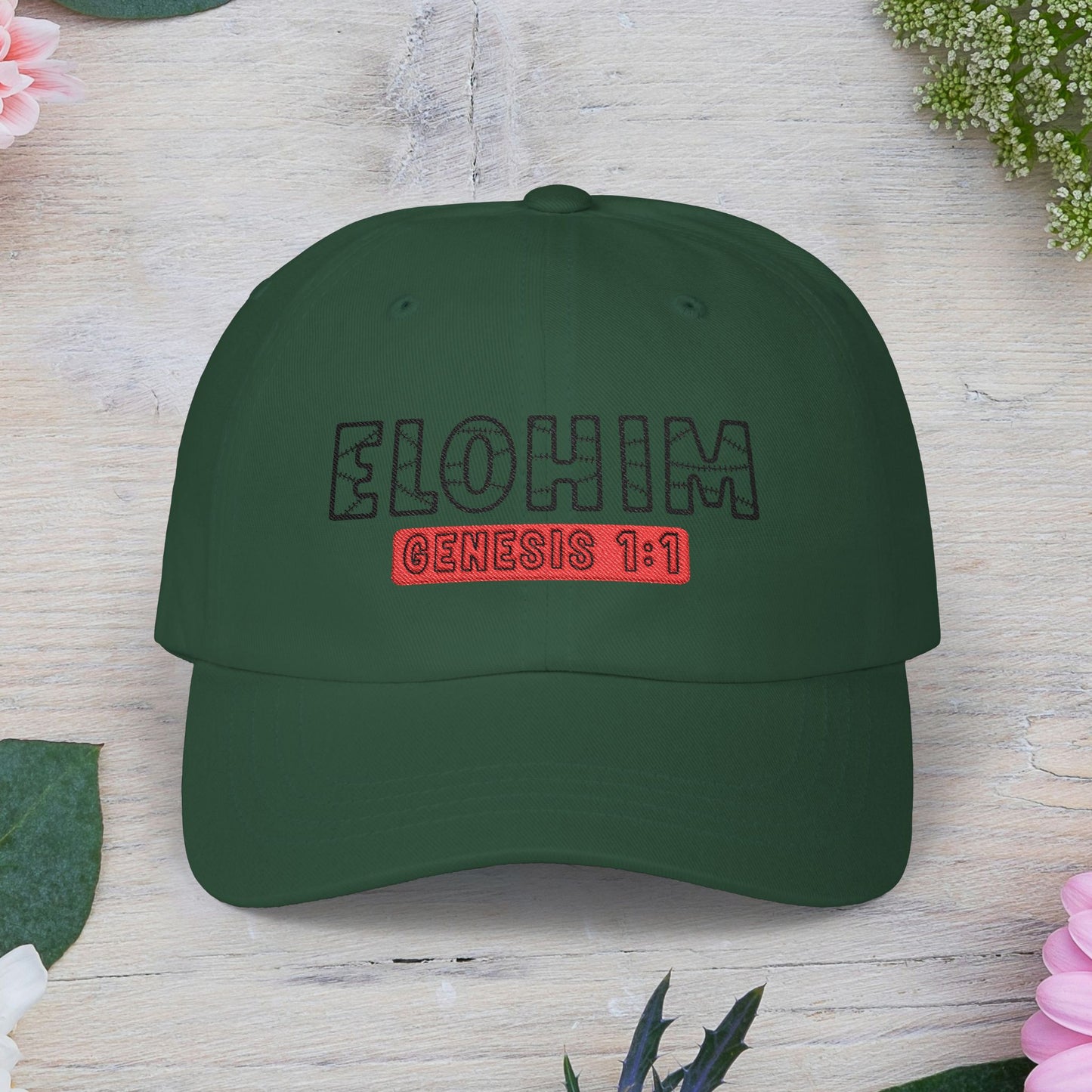 Classic Embroidery Dad Cap with 'ELOHIM, GENESIS 1:1' - Faith-Based Hat, Casual Wear, Gift for Dad, Christian Accessory, Summer Fashion
