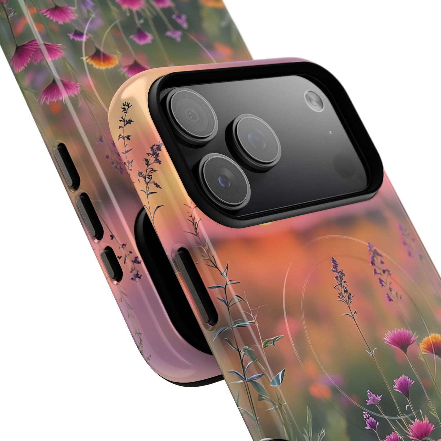 Floral Sunset Phone Case, Tough Magnetic Cases for iPhone, Nature Lover Gift, Durable Protection, Eco-Friendly Phone Accessory