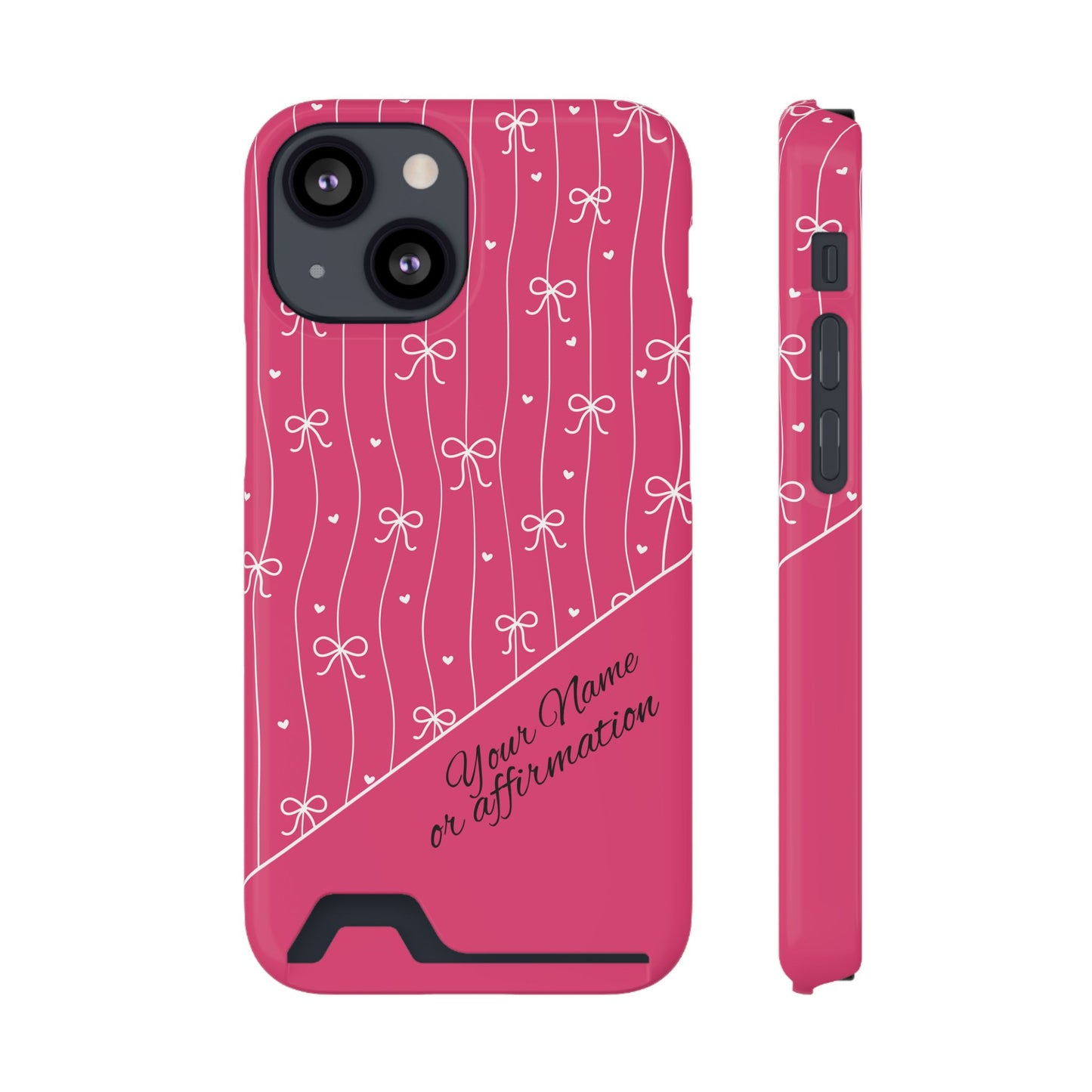 Personalized Pink Bow Coquette iPhone and Samsung Card Case — Custom Name or Affirmation