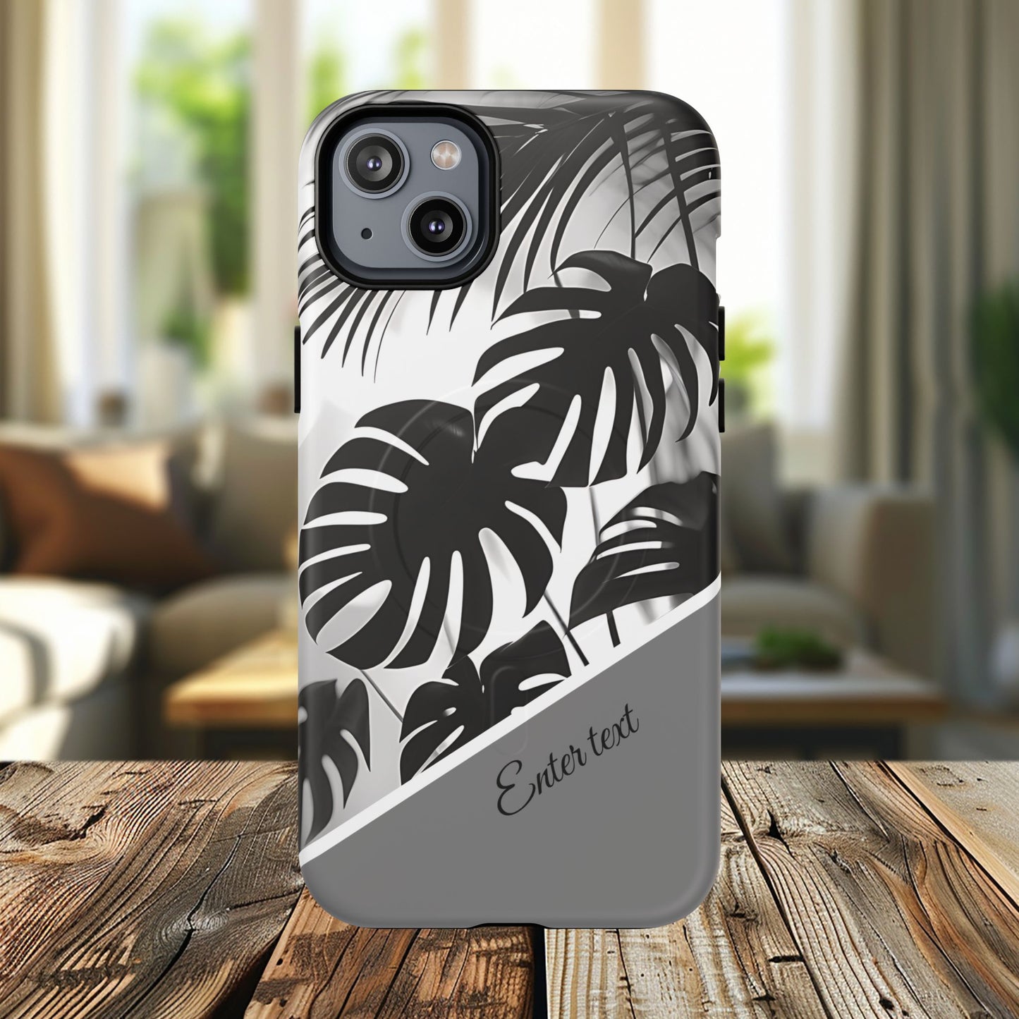 Personalized Monochrome Monstera Tropical Phone Case - Tough Magnetic MagSafe® Cases, Gifts for Nature Lovers, Stylish Phone Accessories, Gifts for Her.