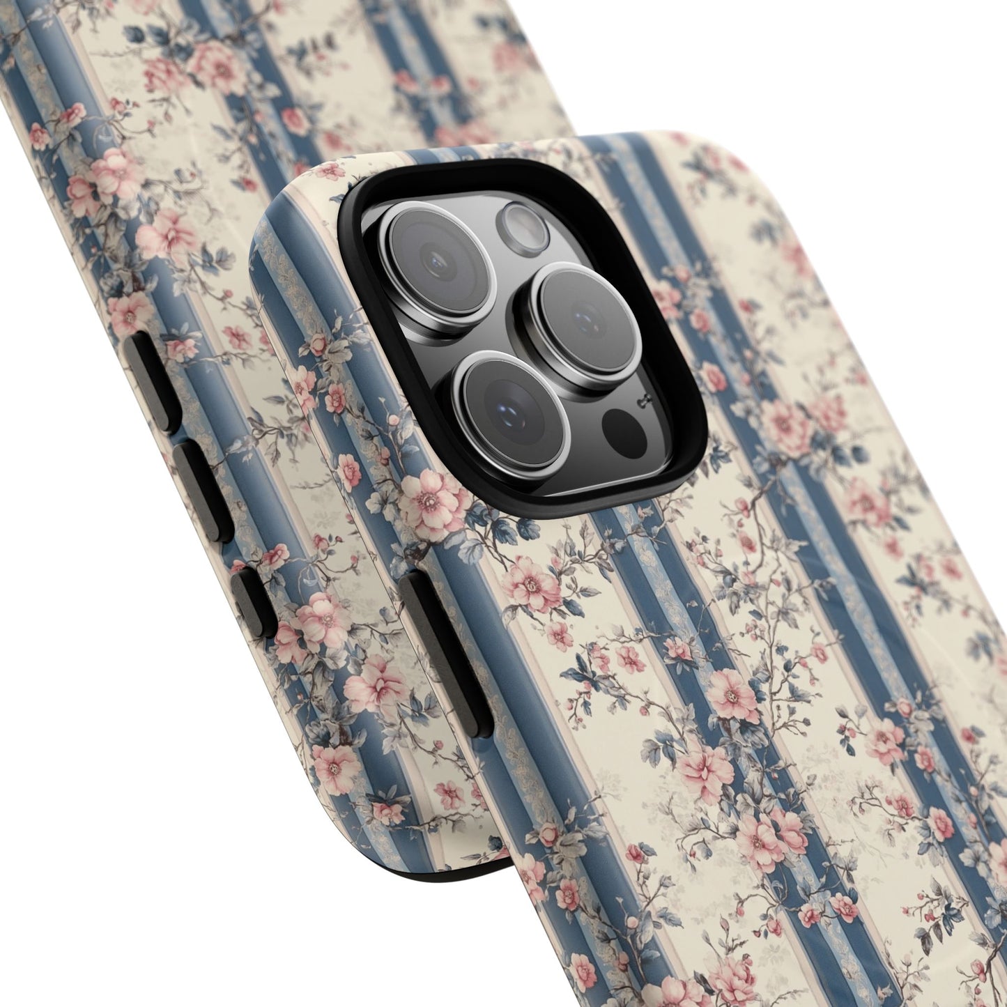 Victorian Rose Stripe iPhone Case, Tough Magnetic Cases for Stylish Protection, Flower Pattern iPhone Cover, Trendy Gift Idea for Her