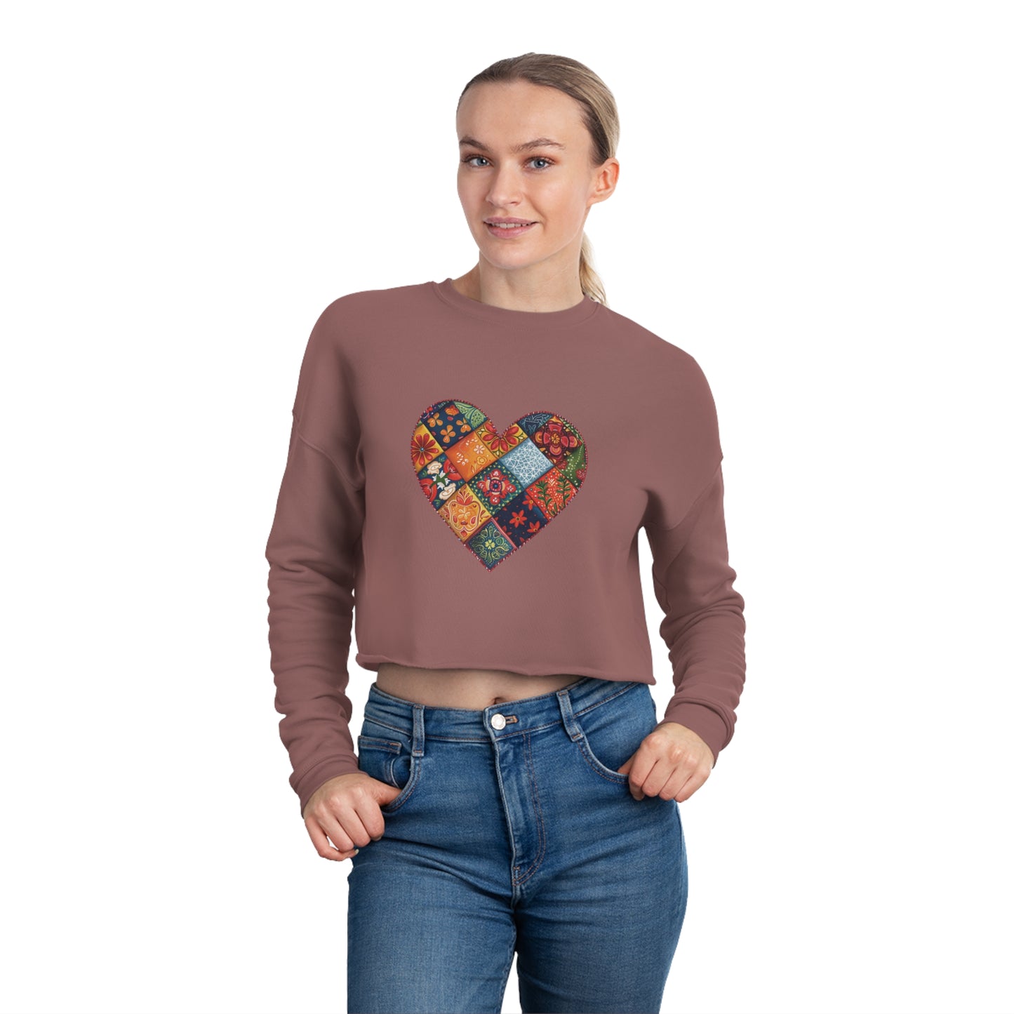 Patchwork Hearts Women's Cropped Bella Canvas Sweatshirt