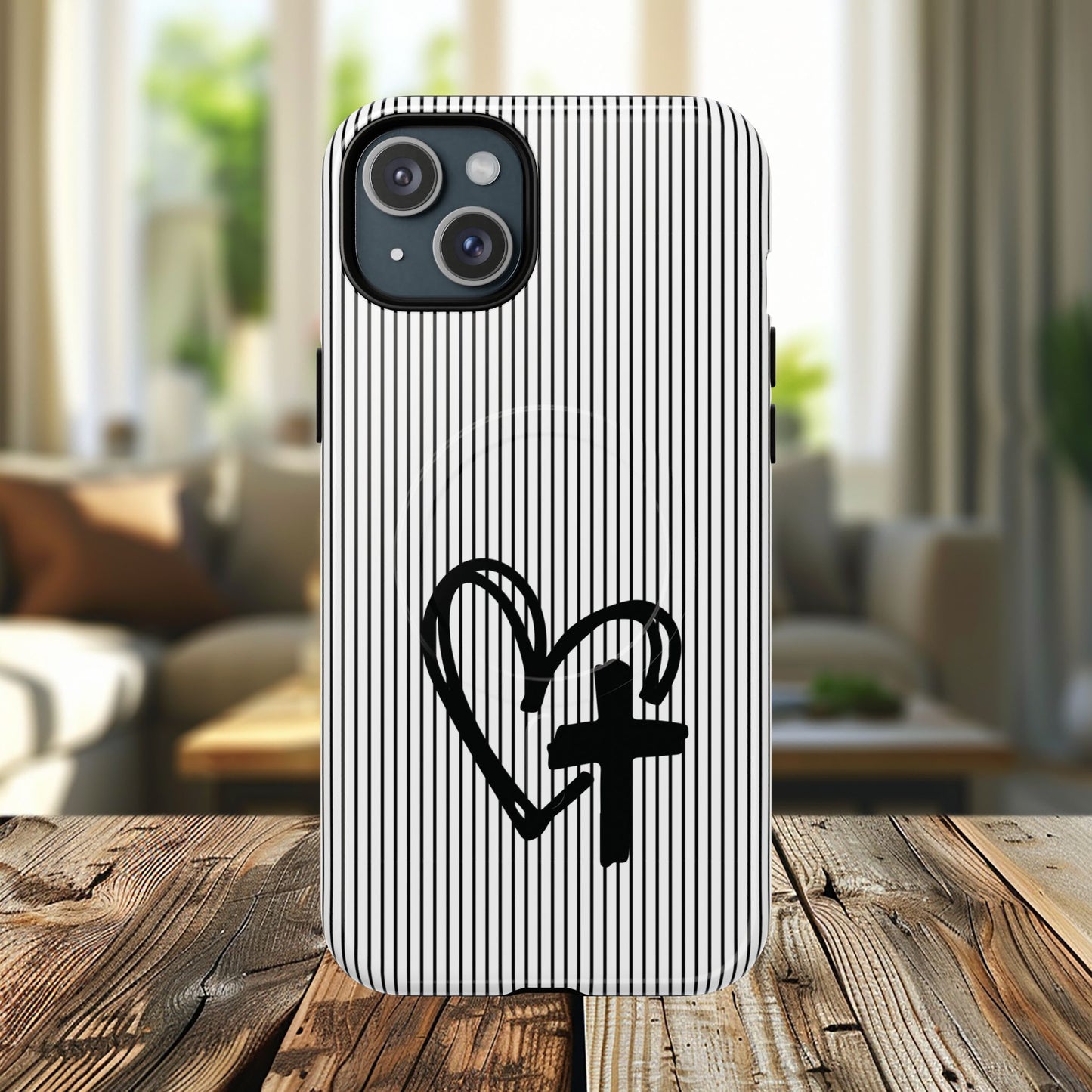 Tough Magnetic Phone Case with Heart & Cross Design, Durable Phone Cover, Unique Gift for Her, Stylish Accessory, Everyday Use