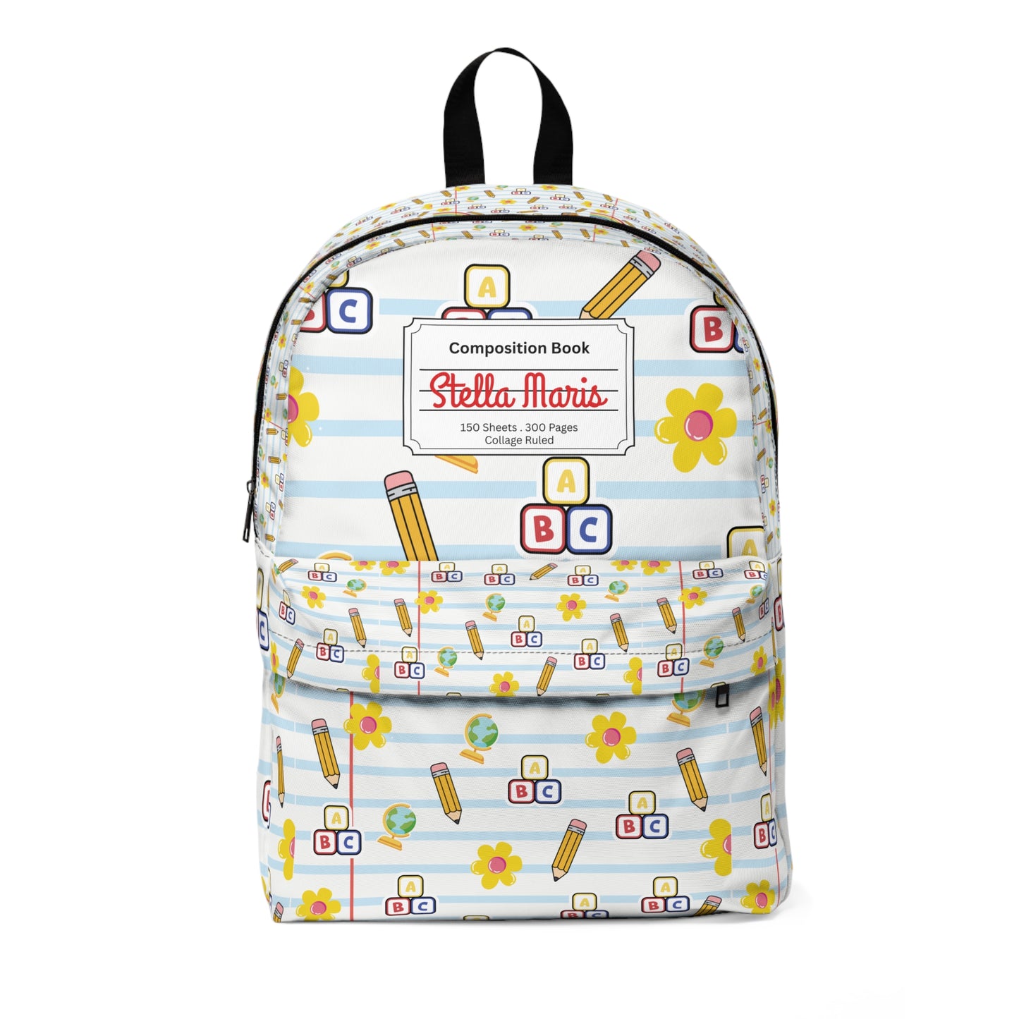 Personalized White SchoolYard Chic Composition Book Inspired Colorful Kids' Backpack, School Bag, Fun Pattern Backpack, Cute Child's Rucksack, Composition Backpack, Unique School Supplies