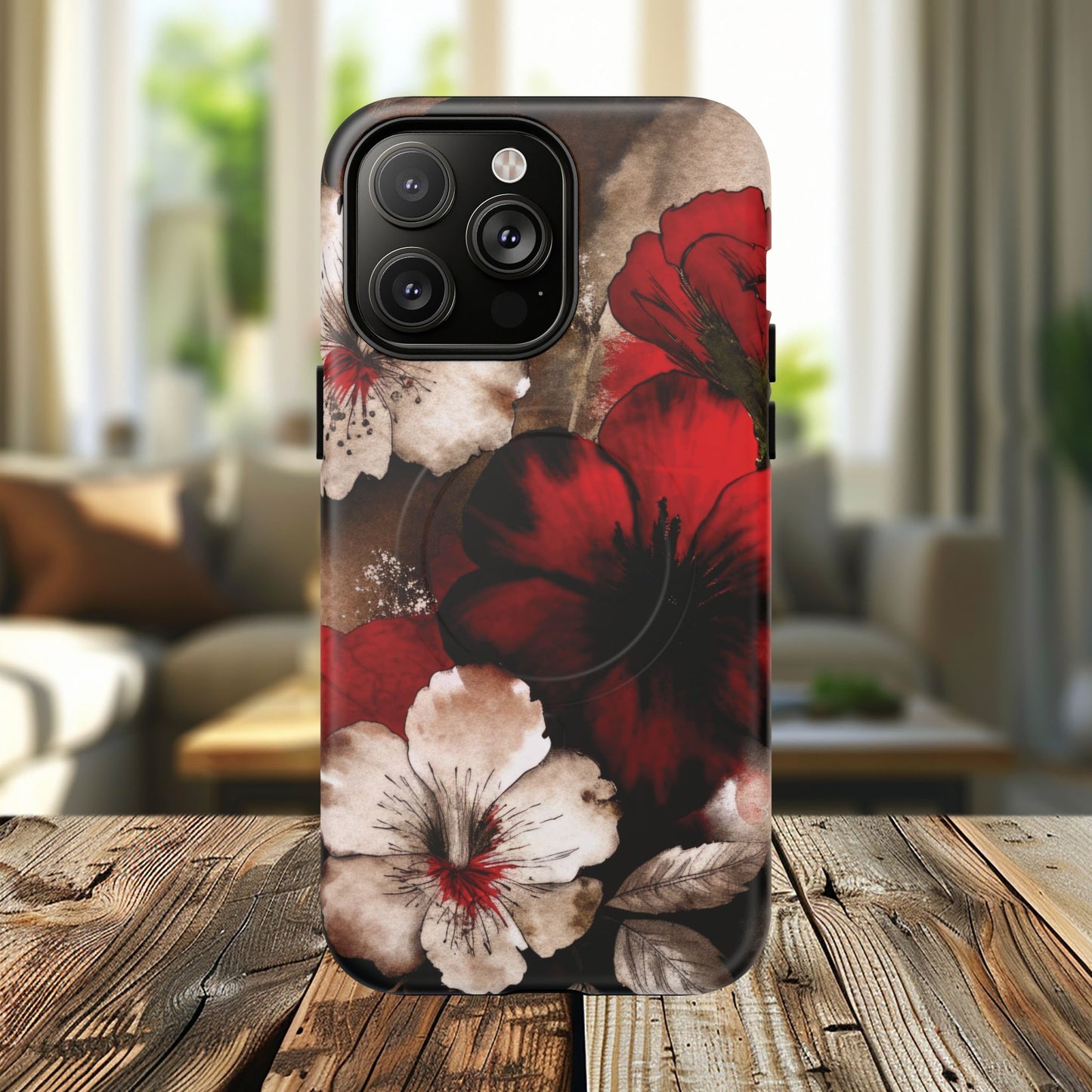 Crimson Noir Tough iPhone Magnetic Cases, Tough iPhone Protector, Stylish Floral Design, Gift for Her, Floral Accessories