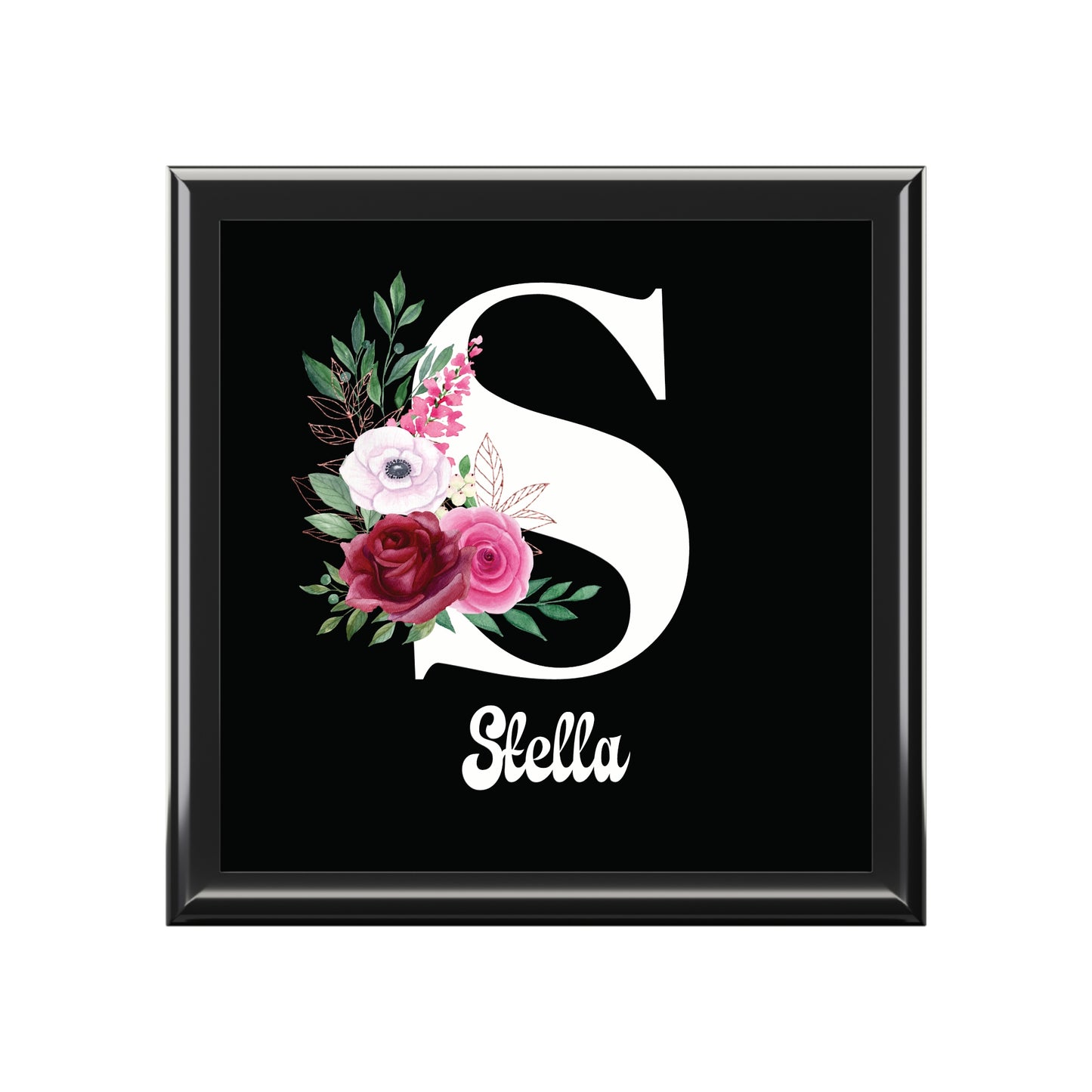 Personalized Floral Monogram Jewelry Box — Custom Name & Initial