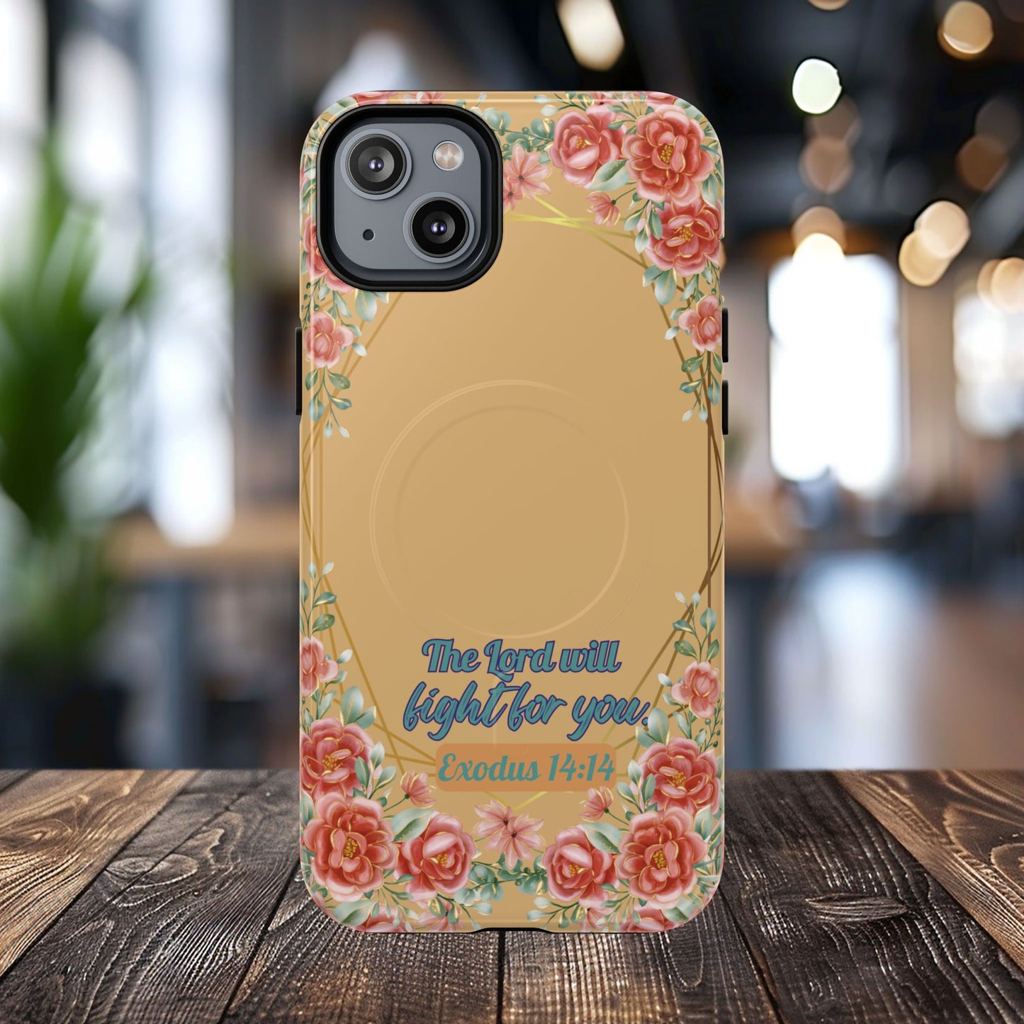 The Lord will Fight for You Exodus 14:14, Inspirational Gift, Tough MagSafe®  Magnetic Case Scripture, Sunflower Bible Verse, iPhone® 13, 14, iPhone 15, iPhone 16, 17, Pro, Pro Max, Plus.