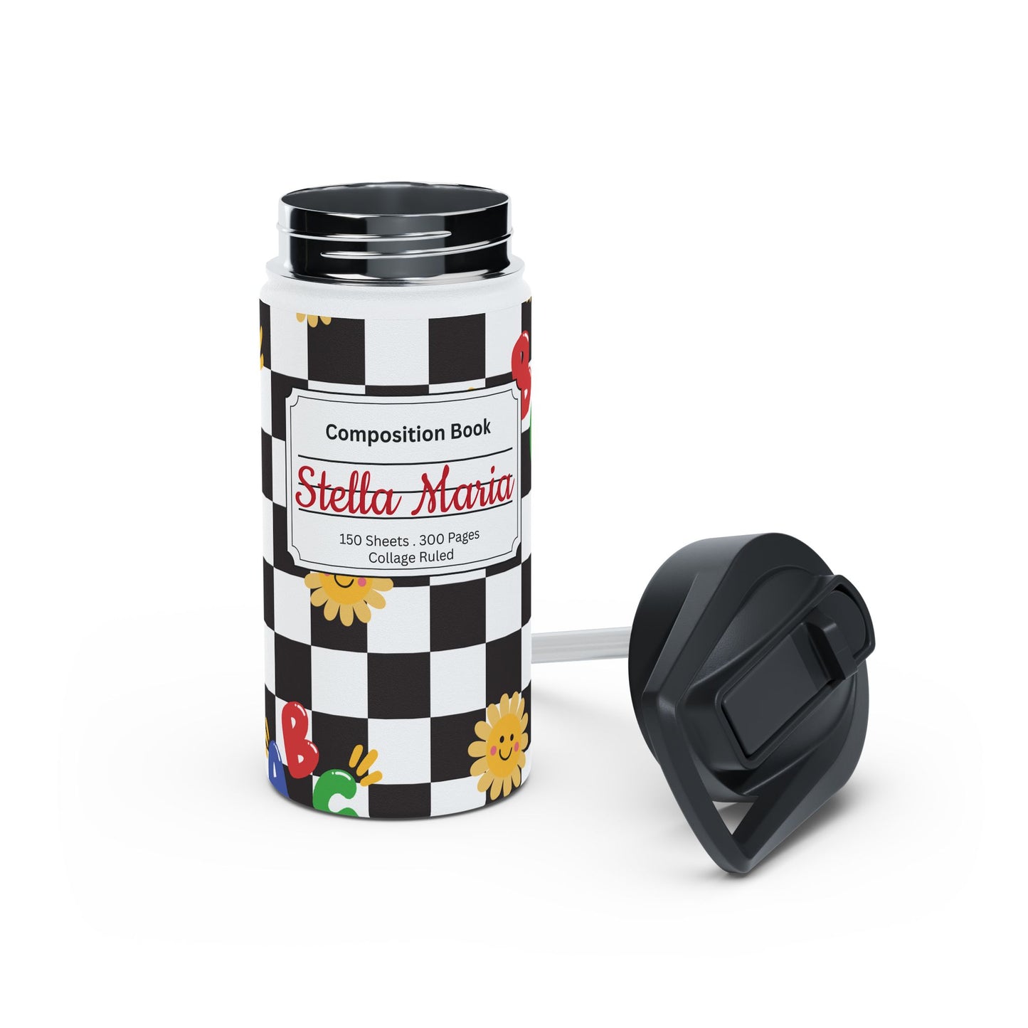 Personalized Black Chalkboard Chic Inspired Stainless Steel Water Bottle for Kids, School Supplies, Eco-Friendly Drinkware, Back to School, Teacher Gifts