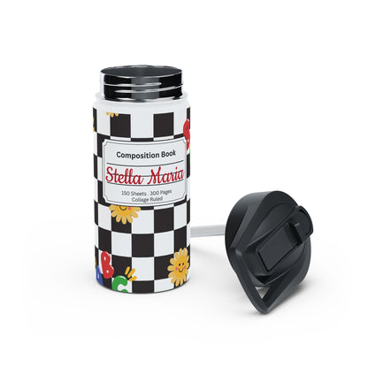 Personalized Black Chalkboard Chic Inspired Stainless Steel Water Bottle for Kids, School Supplies, Eco-Friendly Drinkware, Back to School, Teacher Gifts