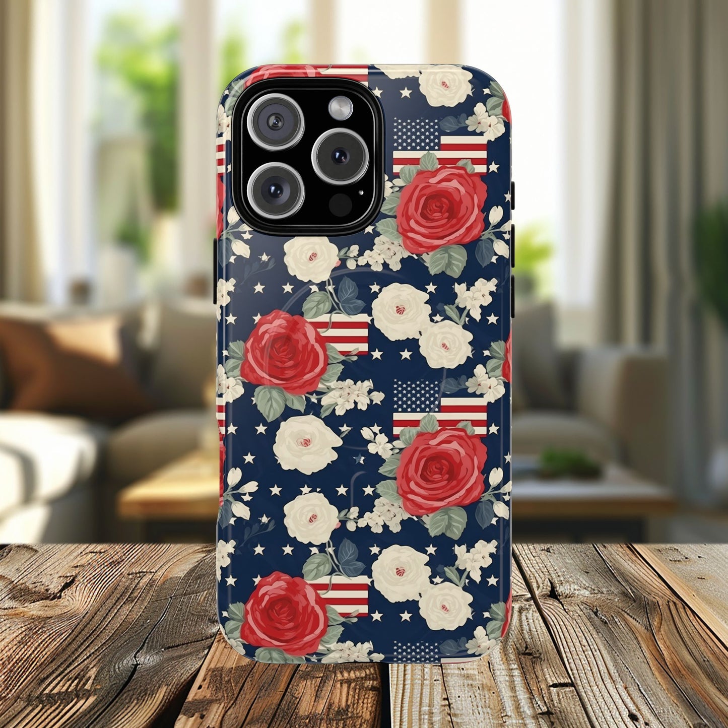 Liberty in Bloom Tough iPhone Magnetic Case, Floral Design, Gift for Moms, Gift for Dads,  iPhone Accessories, Patriotic iPhone Accessory.