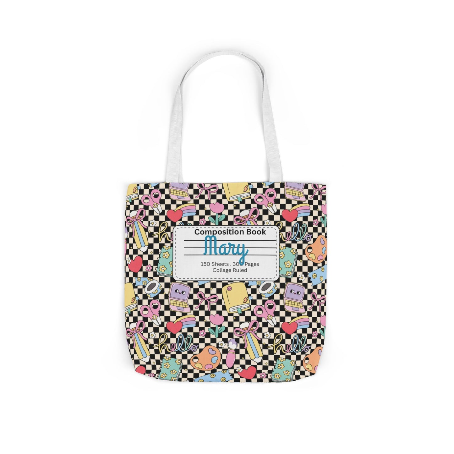 Personalized Black Doodle Daydream Composition Book Inspired Canvas Tote Bag with Colorful Straps, Cute School Bag, Eco-Friendly Tote, Back to School Shopping Bag, Teacher Gift Idea