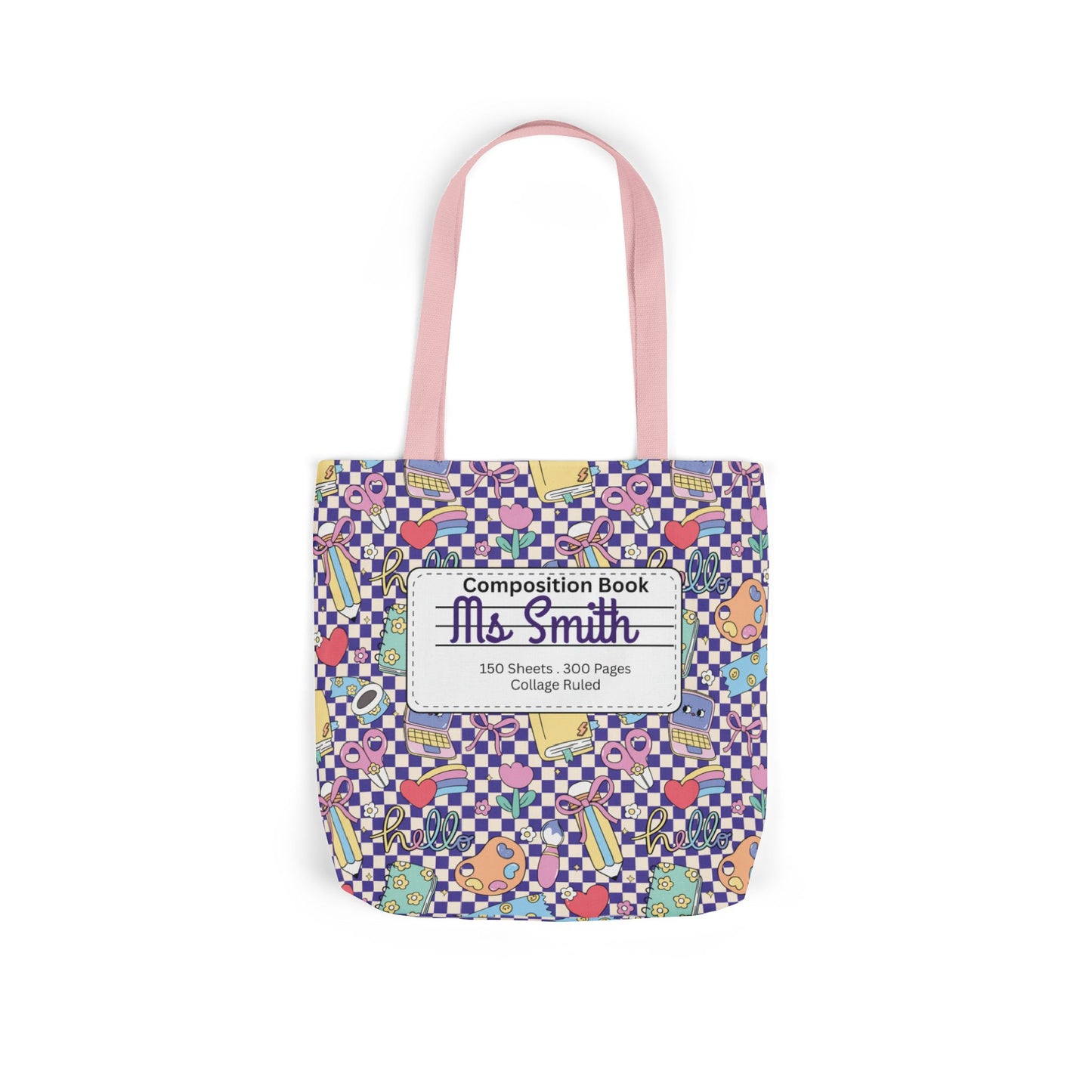 Personalized Purple Doodle Daydream Composition Book Inspired Canvas Tote Bag with Colorful Straps, Cute School Bag, Eco-Friendly Tote, Back to School Shopping Bag, Teacher Gift Idea