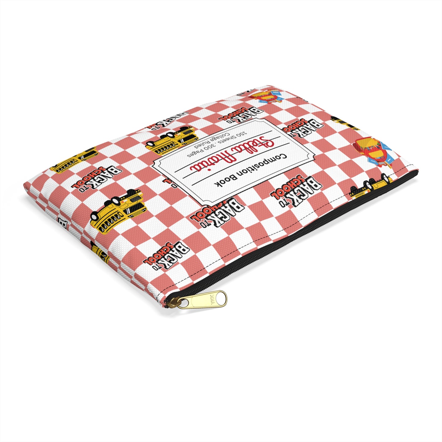 Personalized Red SchoolYard Chic Composition Book Inspired Accessory Pouch, Kids School Supplies, Classroom Organizer, Teacher Gift, Fun Stationery Case, Back to School