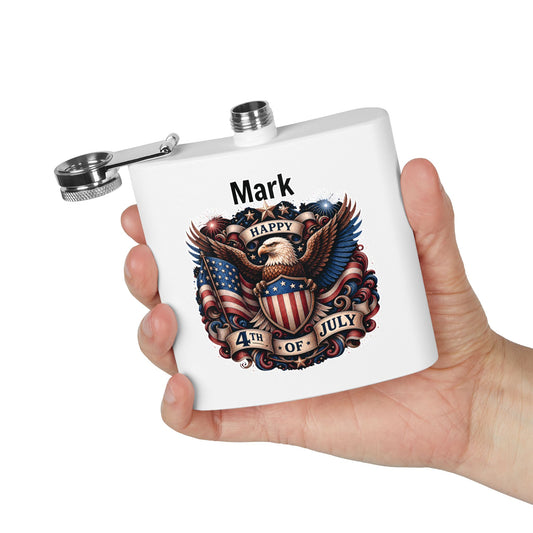 Personalized 4th of July Stainless Steel Flask – Patriotic Eagle Hip Flask (6 oz)