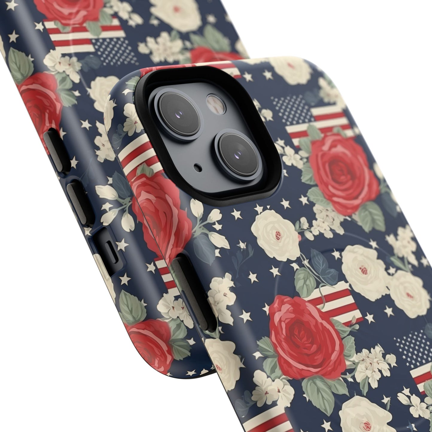 Liberty in Bloom Tough iPhone Magnetic Case, Floral Design, Gift for Moms, Gift for Dads,  iPhone Accessories, Patriotic iPhone Accessory.