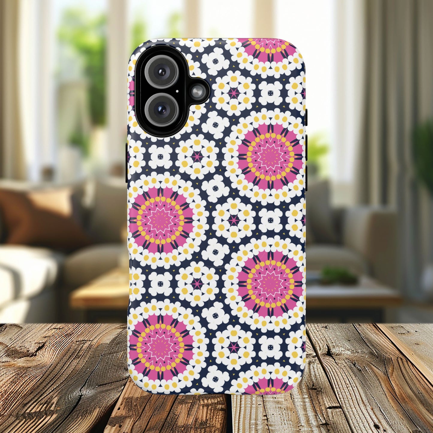 Petal Prism Pop Tough Magnetic iPhone Case, Tough Protection, Unique Design, Gift for Her, iPhone Accessories, Boho Style, Floral MagSafe Accessory.