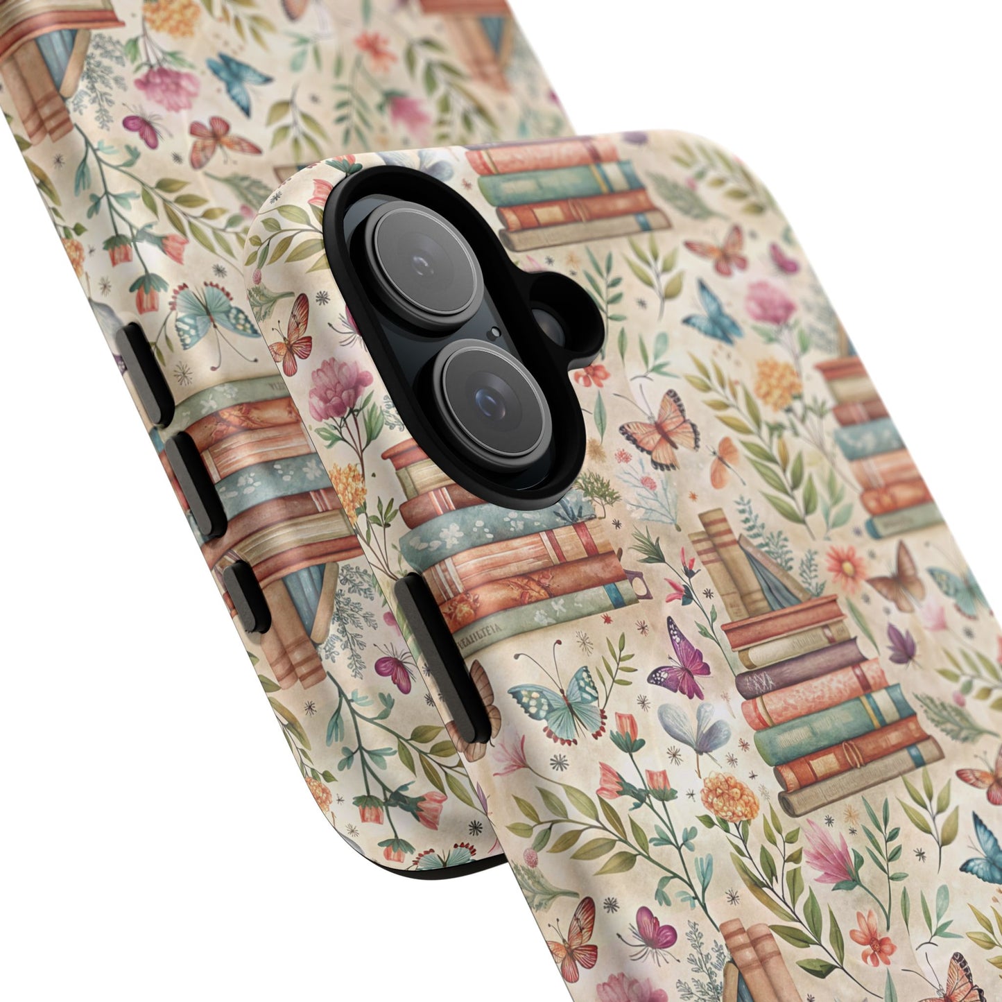 Colorful Bookworm Tough Magnetic iPhone Case,  Floral Butterfly Print, Gift for Readers, Tough IPhone Protective Cover, Bookish iPhone Case.
