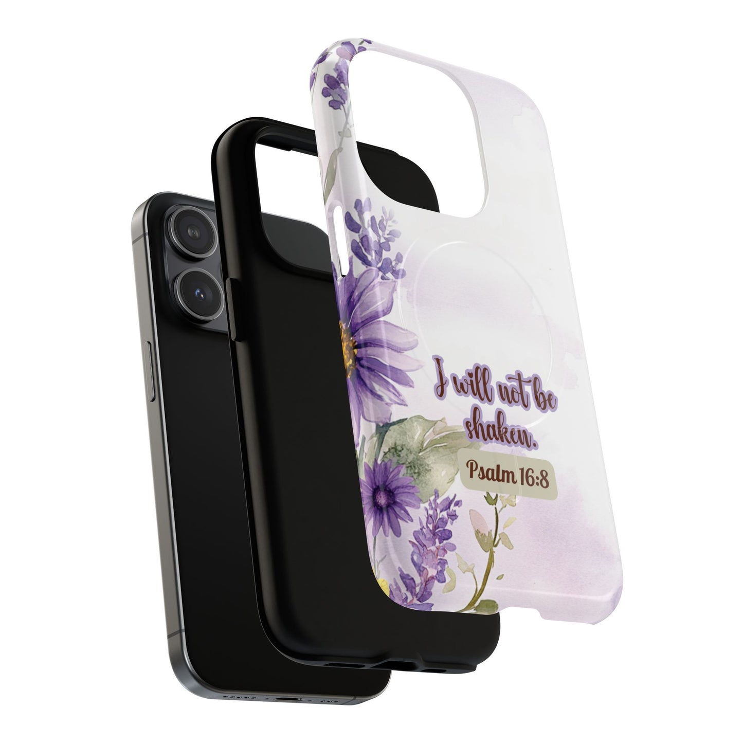 Floral Inspirational Tough iPhone Magnetic Case, Psalm 16:8 Gift, Faith Gift, MagSafe® iPhone® Tough Case, iPhone 14, iPhone 15, iPhone 16, Pro, Pro Max, Plus