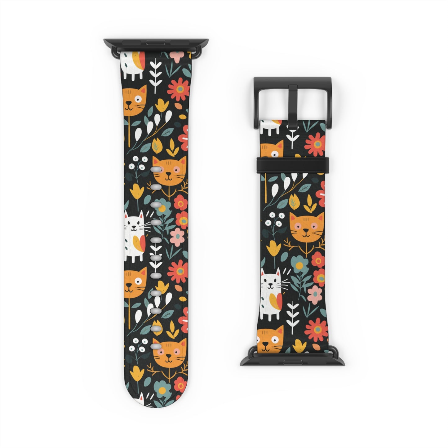 Whimsical Feline Garden Watch Band for Pet and Floral Lovers,