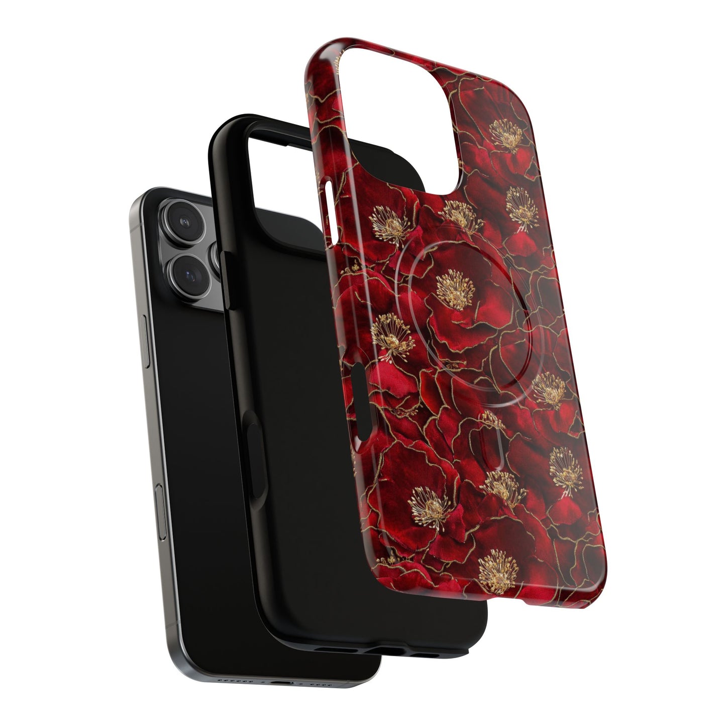 Midnight Poppy Luxe Tough iPhone Magnetic Case, Unique Flower iPhone Cover, Durable Floral Design, Gift for Her, Gift for Mother's.