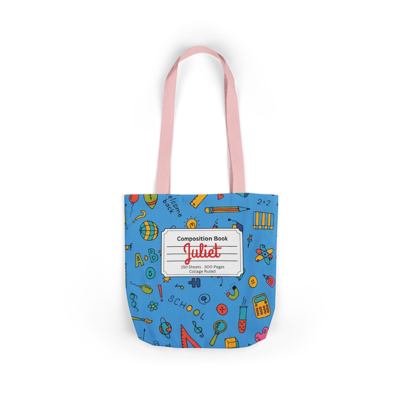 Personalized Classroom Couture Composition Book Inspired Canvas Tote Bag with Colorful Straps, Cute School Bag, Eco-Friendly Tote, Back to School Shopping Bag, Teacher Gift Idea