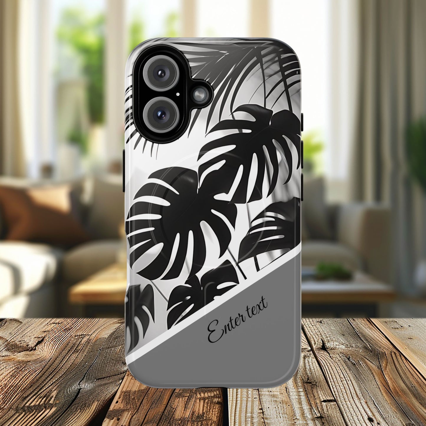 Personalized Monochrome Monstera Tropical Phone Case - Tough Magnetic MagSafe® Cases, Gifts for Nature Lovers, Stylish Phone Accessories, Gifts for Her.