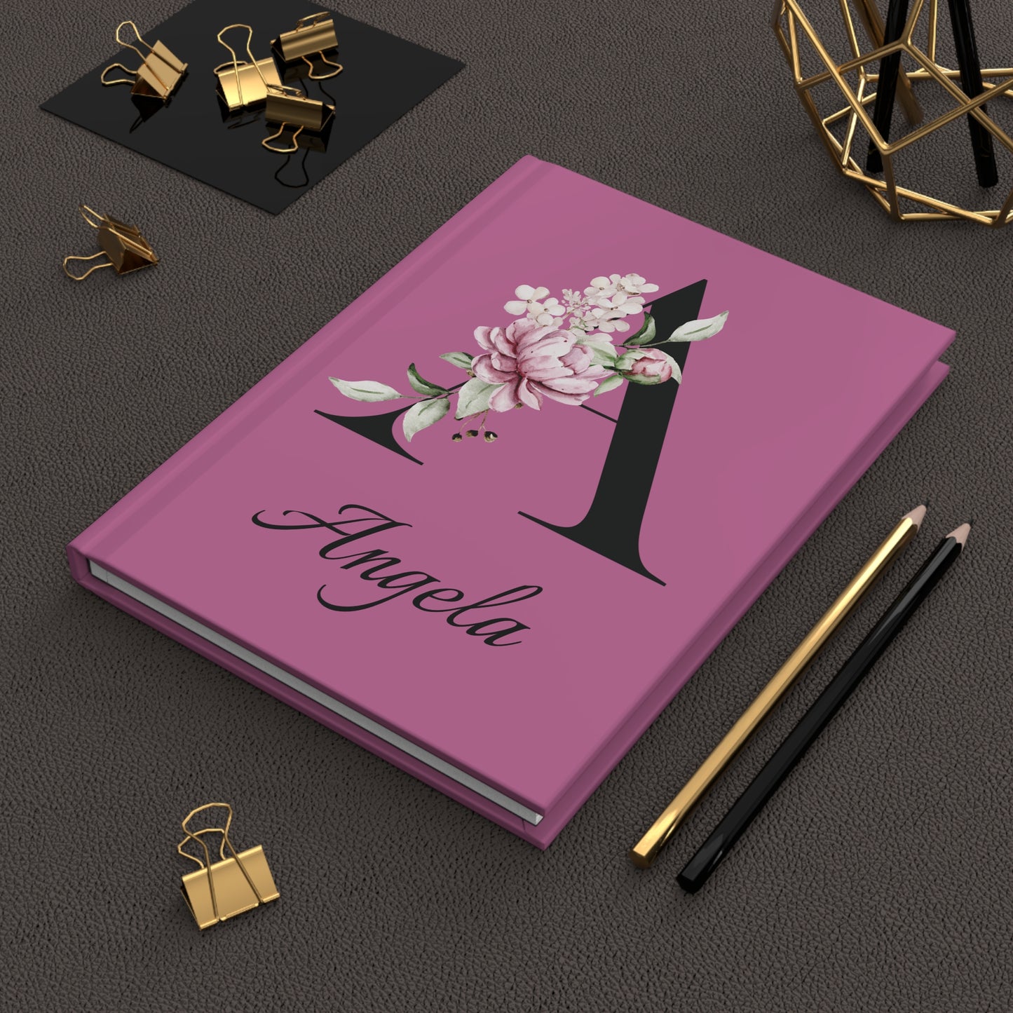 Personalized Floral Monogram Hardcover Journal — Custom Name Notebook