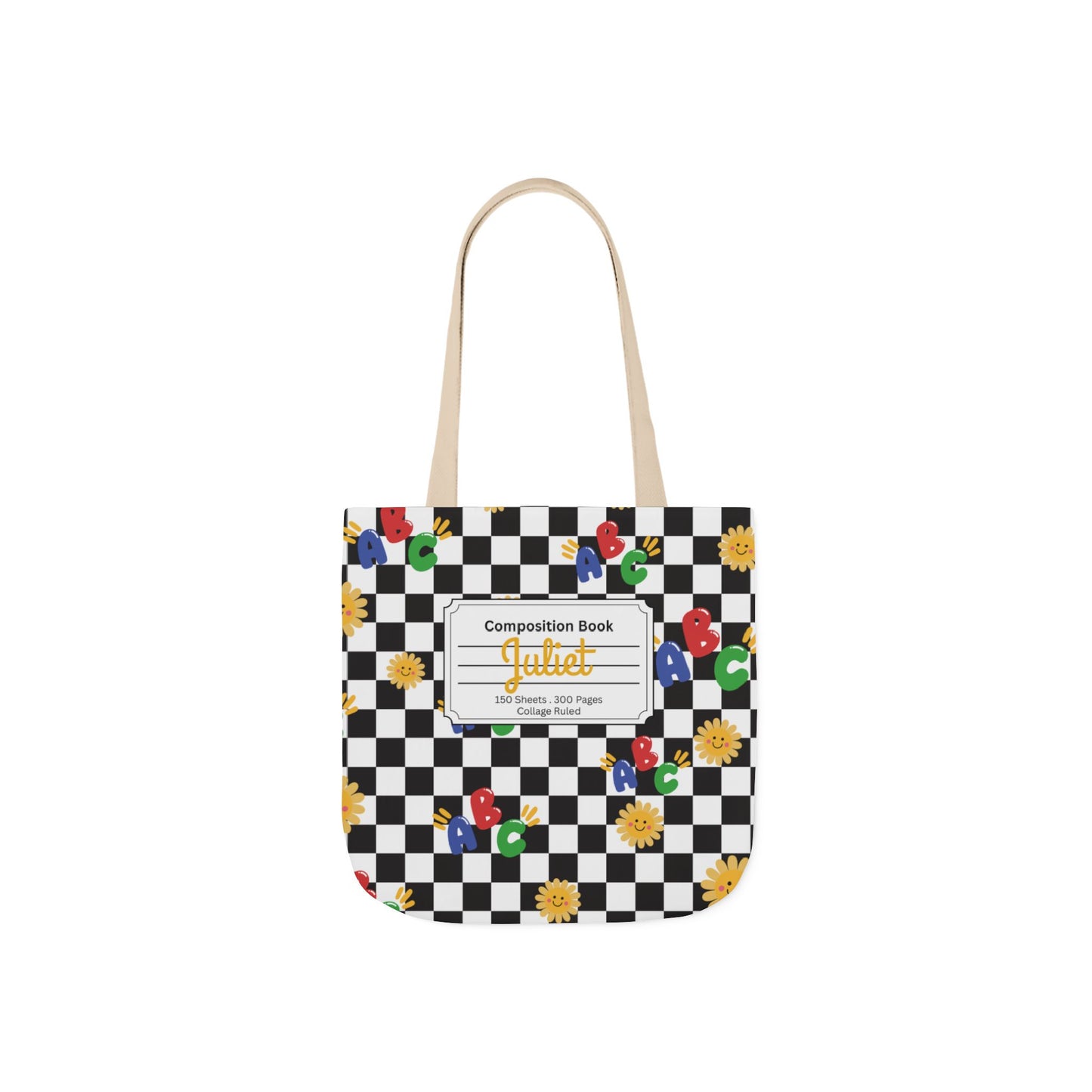 Personalized Schoolyard Chic Composition Book Inspired Canvas Tote Bag with Colorful Straps, Cute School Bag, Eco-Friendly Tote, Back to School Shopping Bag, Teacher Gift Idea