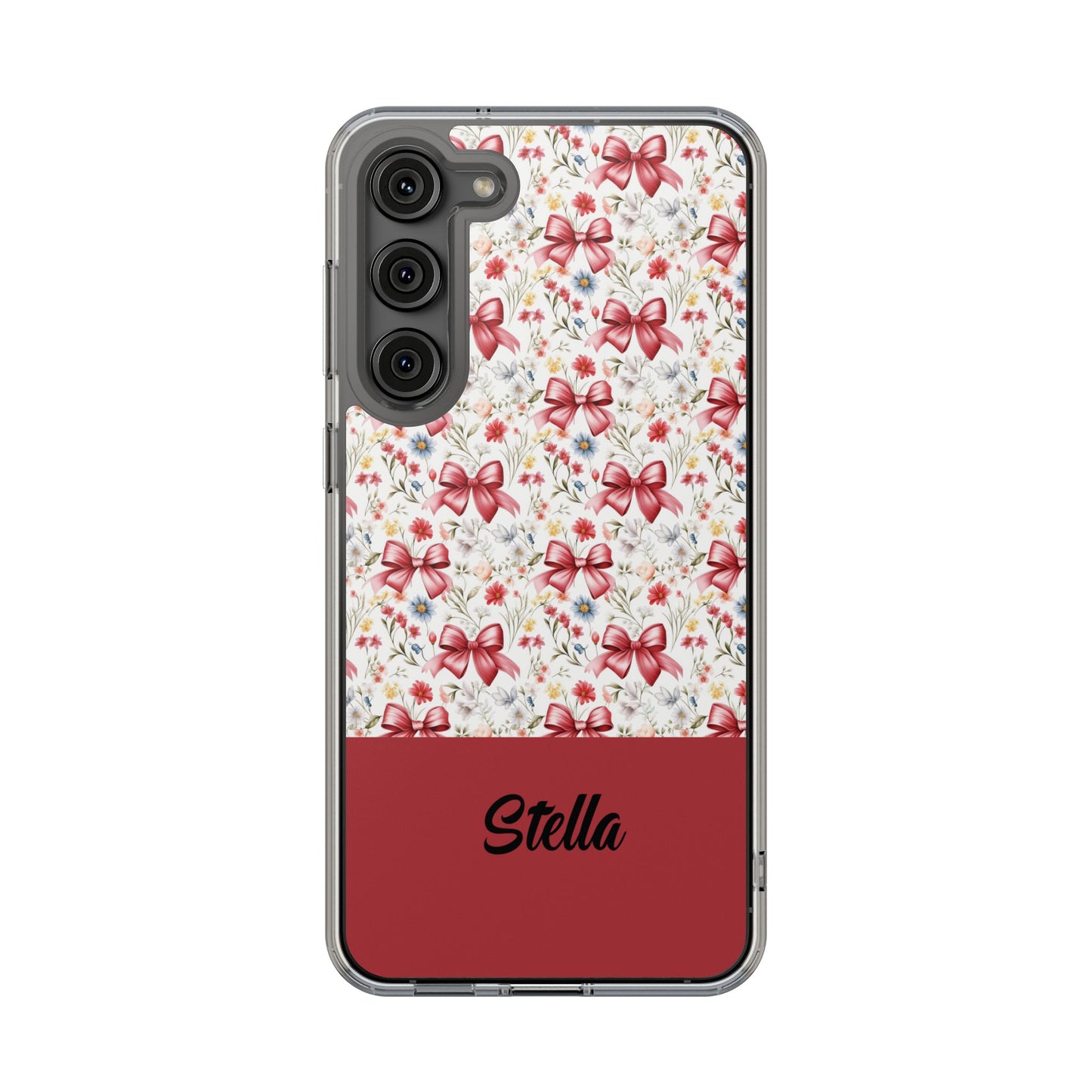 Personalized Rosette Coquette Floral Bow Clear iPhone, Samsung Cases — Custom Name Phone Cover