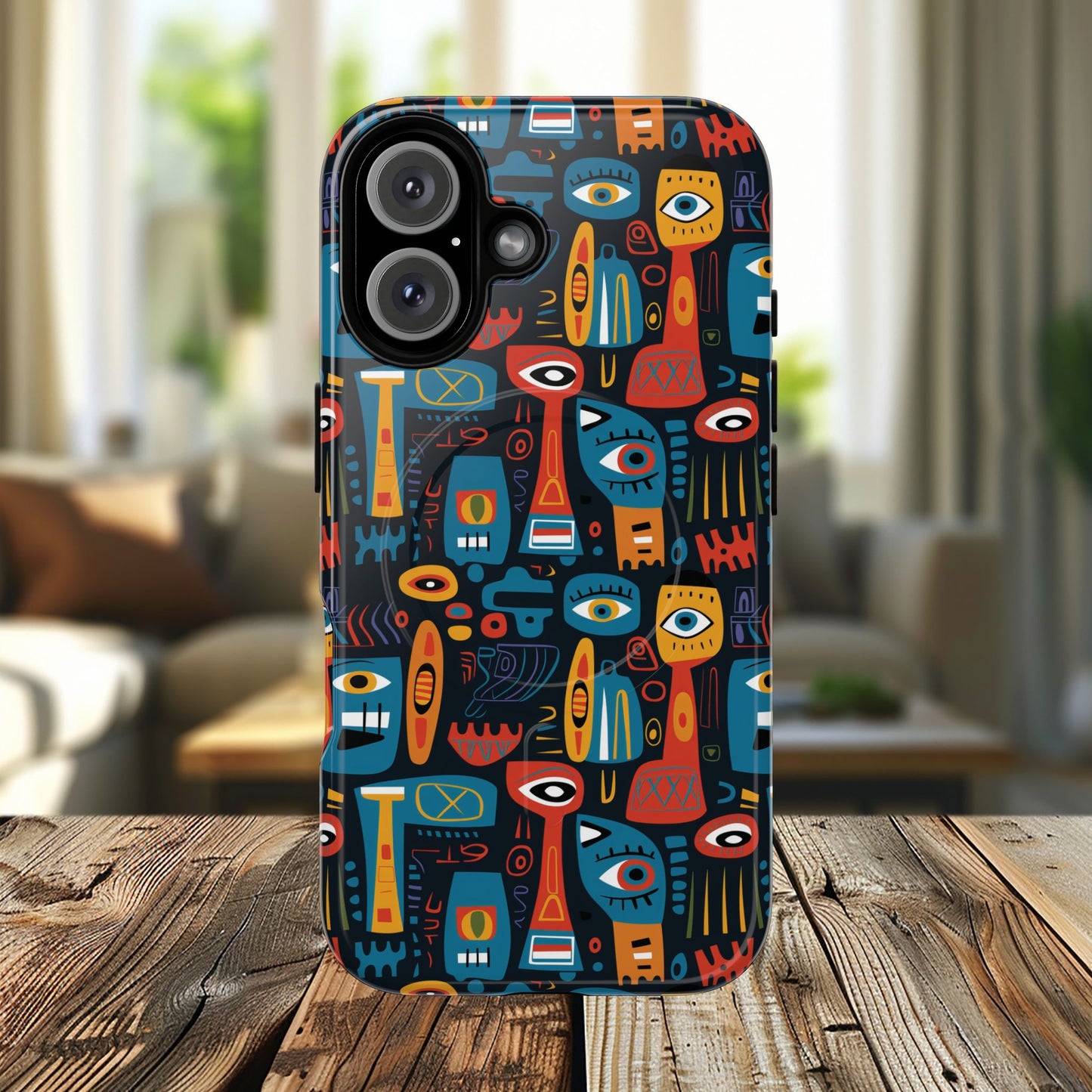 Urban Totem Vibe Tough iPhone Magnetic Case, Colorful Bohemian Art, Unique Gift for Him/Her, Holiday Accessory, iPhone Protection, MagSafe iPhone Case.
