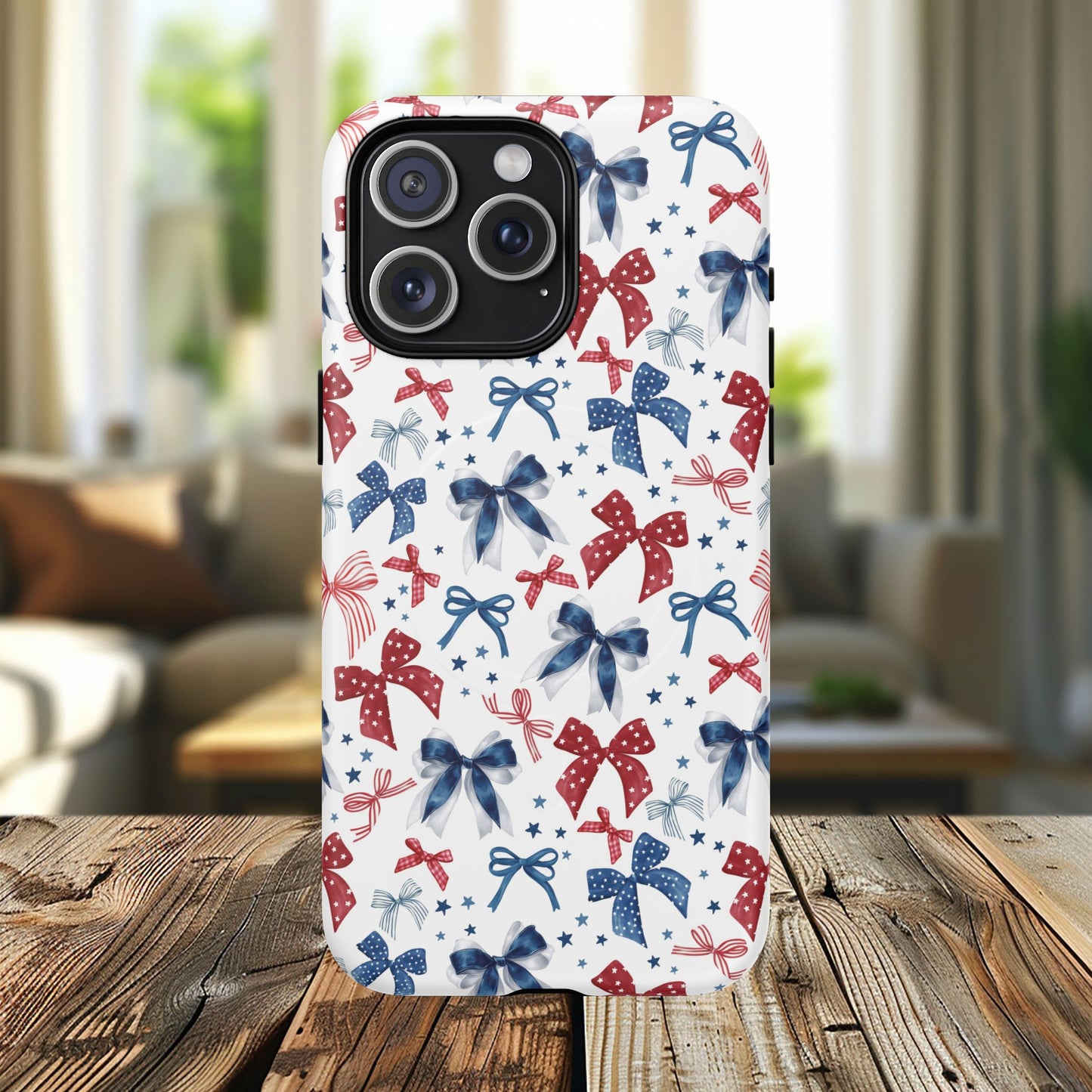 Patriotic Coquette Tough iPhone Magnetic Case, Stylish Gift for Her, Summer Celebrations, Cute Bow Design