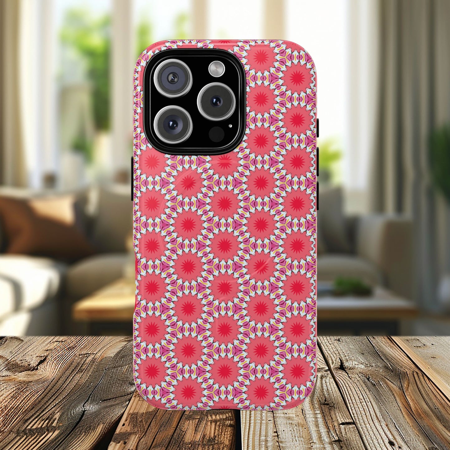 Roseburst Mosaic Vibrant Flower Pattern iPhone Case, Stylish iPhone Cover, Tough Magnetic Case, Floral Gift, Trendy Accessory for Her