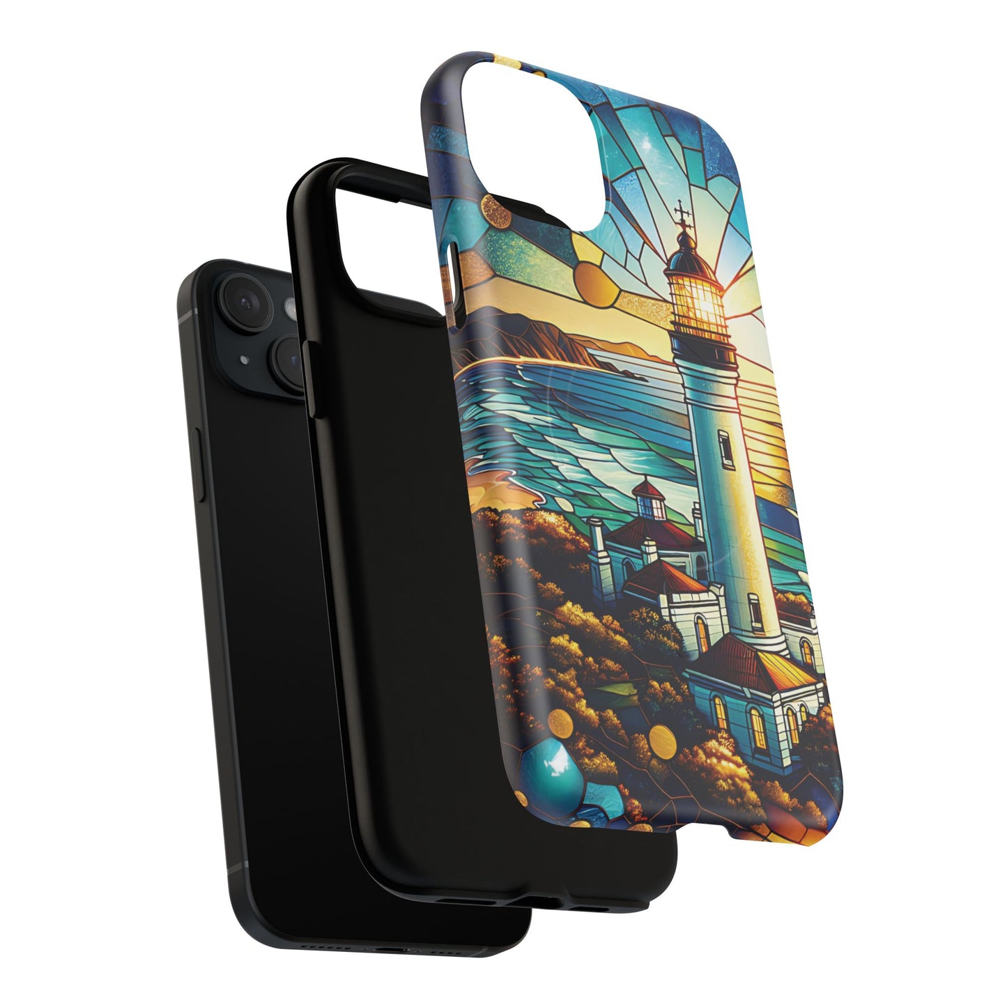 Stained Glass Lighthouse Phone Case - Tough Magnetic Cases, Unique Gifts for Nature Lovers, Beach Vibes, Travel Accessories, Coastal Decor