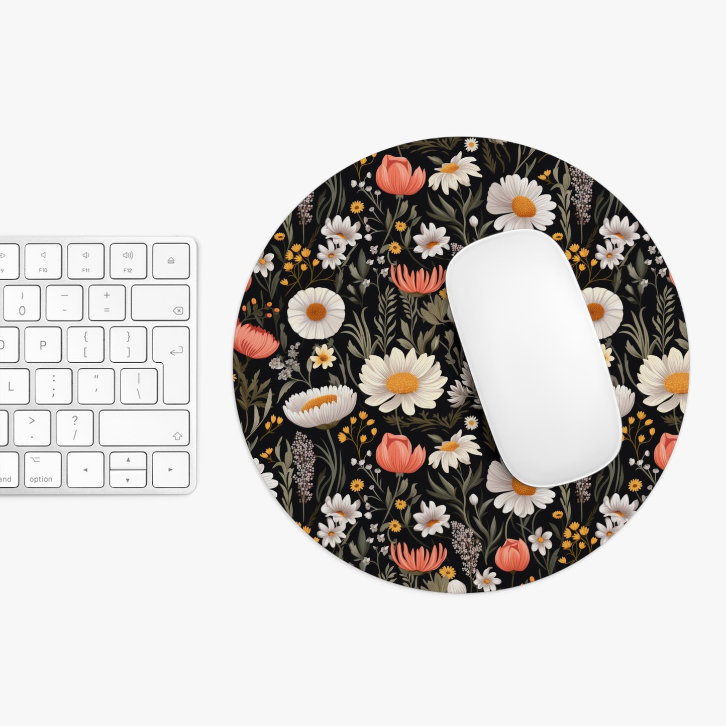 Blossom Elegance: Noir Garden Mouse Pad - Stylish Desk Accessory for Home and Office