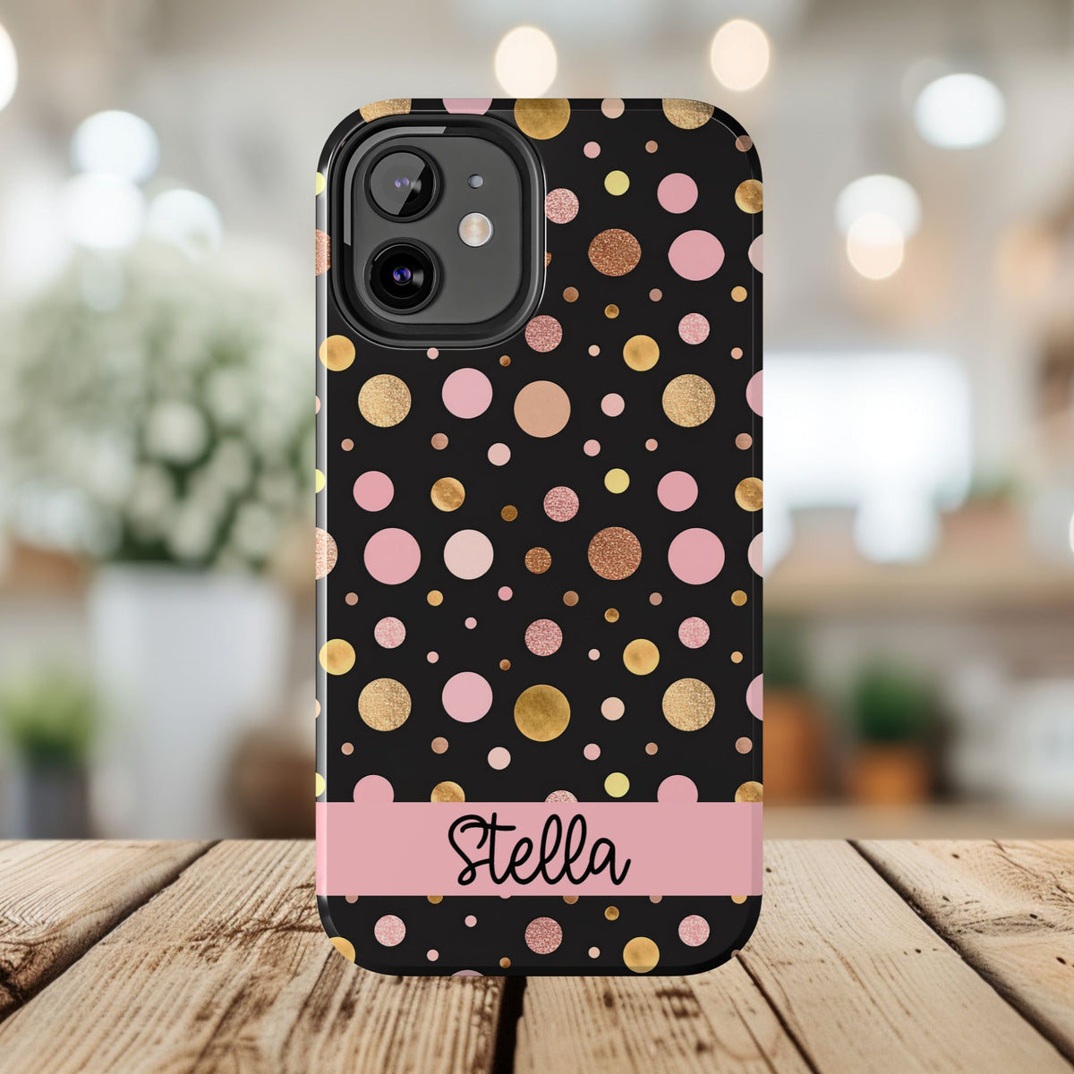Personalized Gold & Pink Confetti Tough Phone Case — Glitter Dot Protective Phone Cover