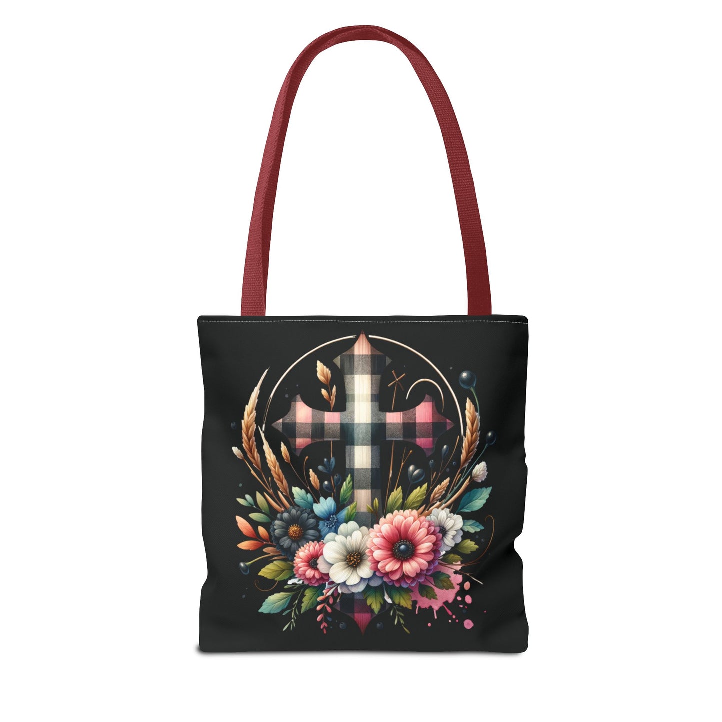 Faith and Floral Cross Heart Tote Bag