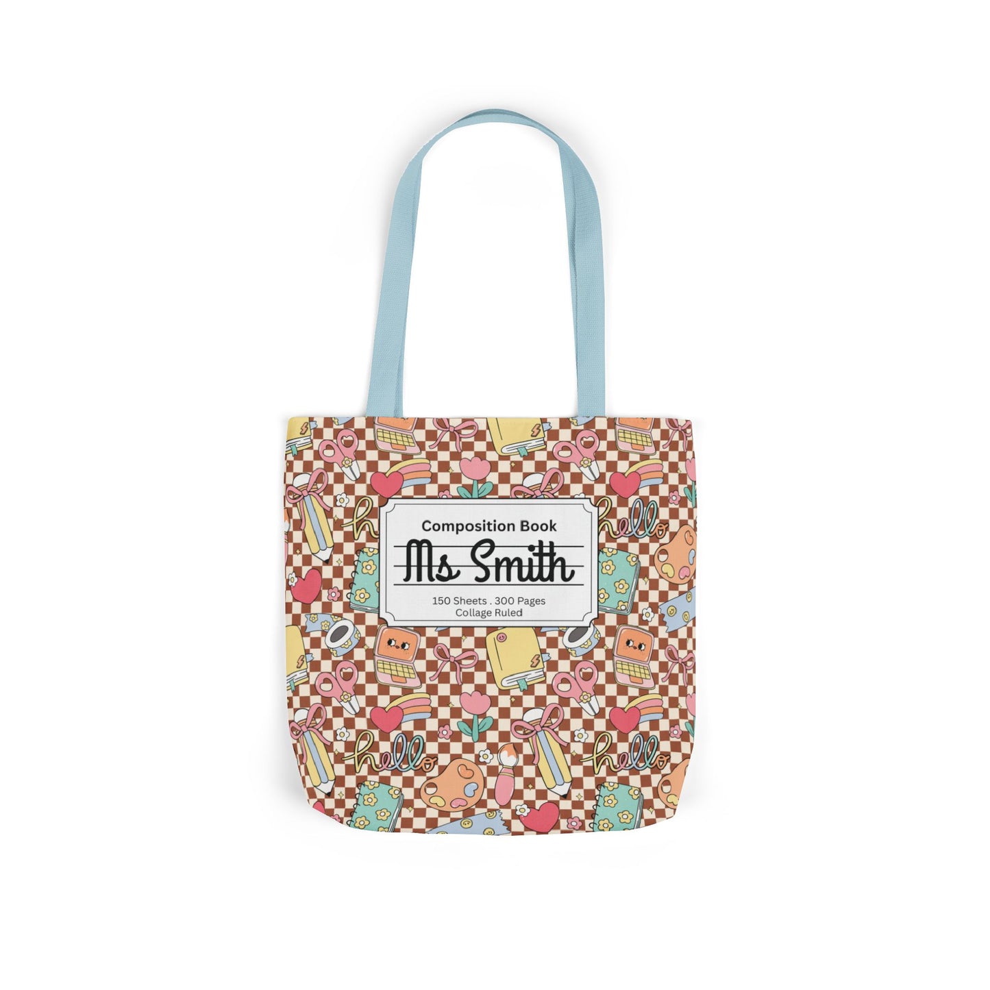 Personalized Brown Doodle Daydream Composition Book Inspired Canvas Tote Bag with Colorful Straps, Cute School Bag, Eco-Friendly Tote, Back to School Shopping Bag, Teacher Gift Idea