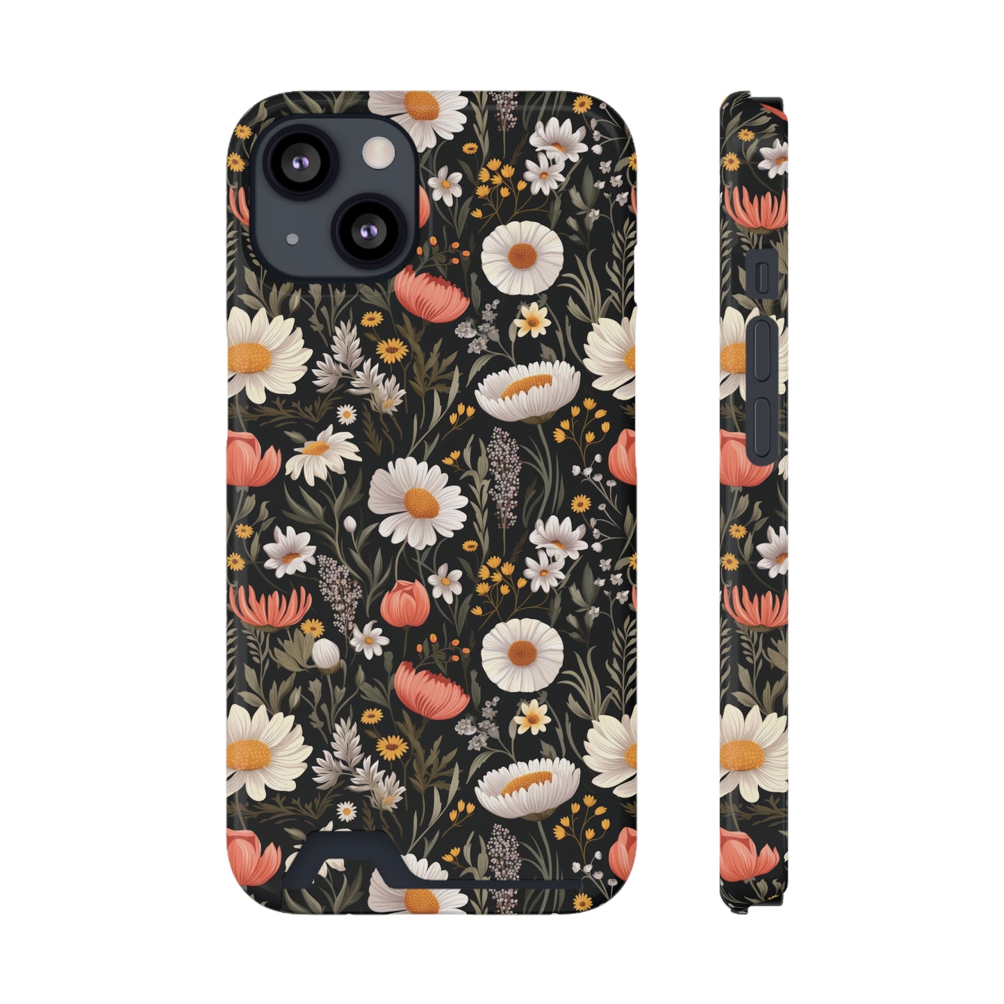 Blossom Elegance: Noir Garden iPhone and Samsung Case With Card Holder