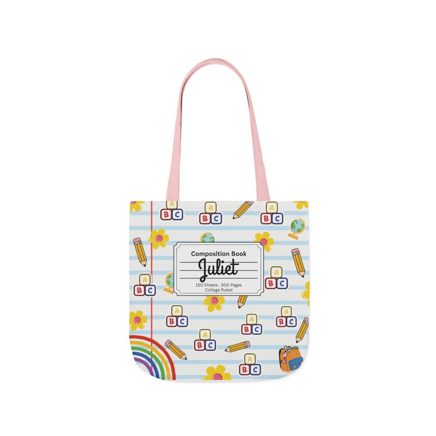Personalized White Schoolyard Chic Composition Book Inspired Canvas Tote Bag with Colorful Straps, Cute School Bag, Eco-Friendly Tote, Back to School Shopping Bag, Teacher Gift Idea