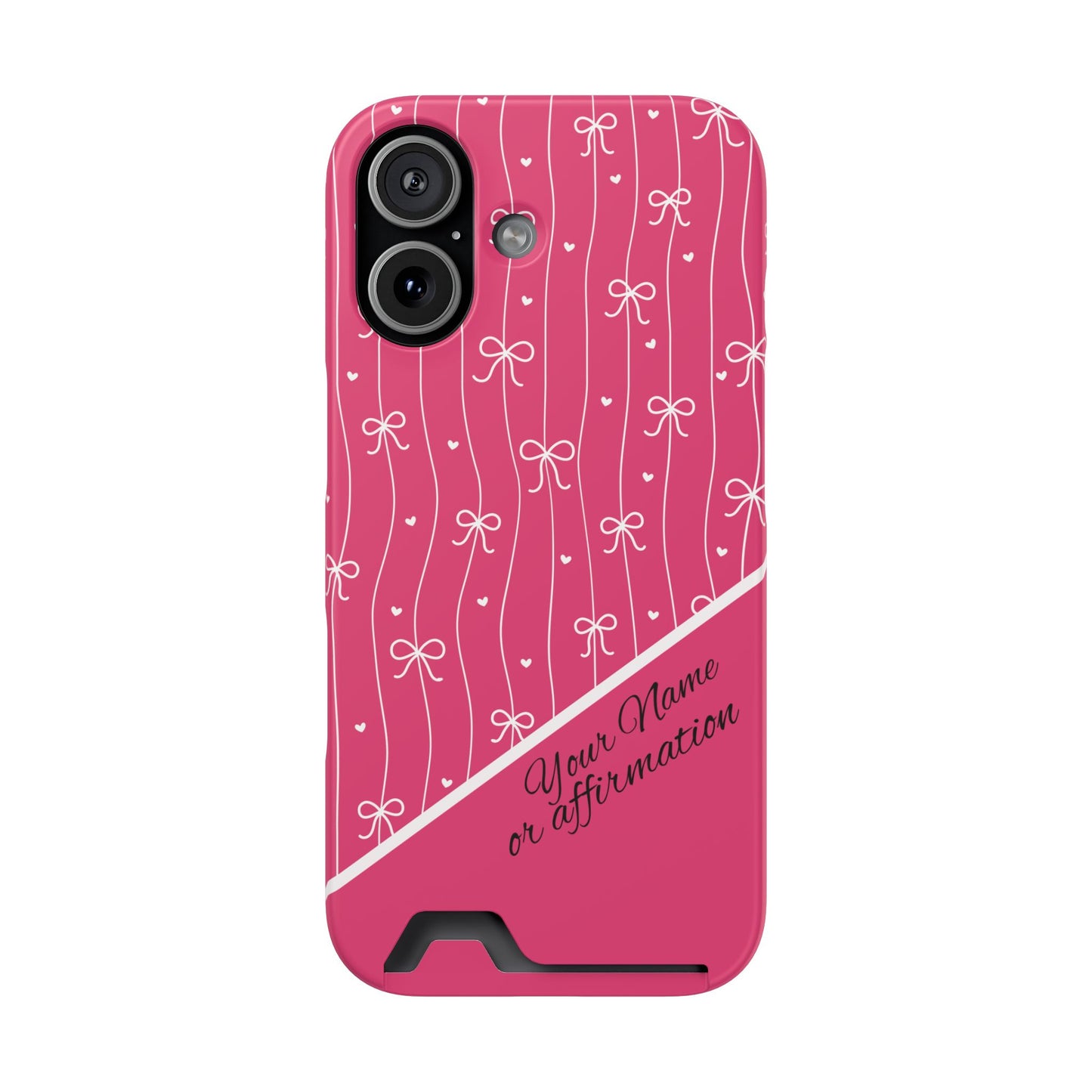 Personalized Pink Bow Coquette iPhone and Samsung Card Case — Custom Name or Affirmation