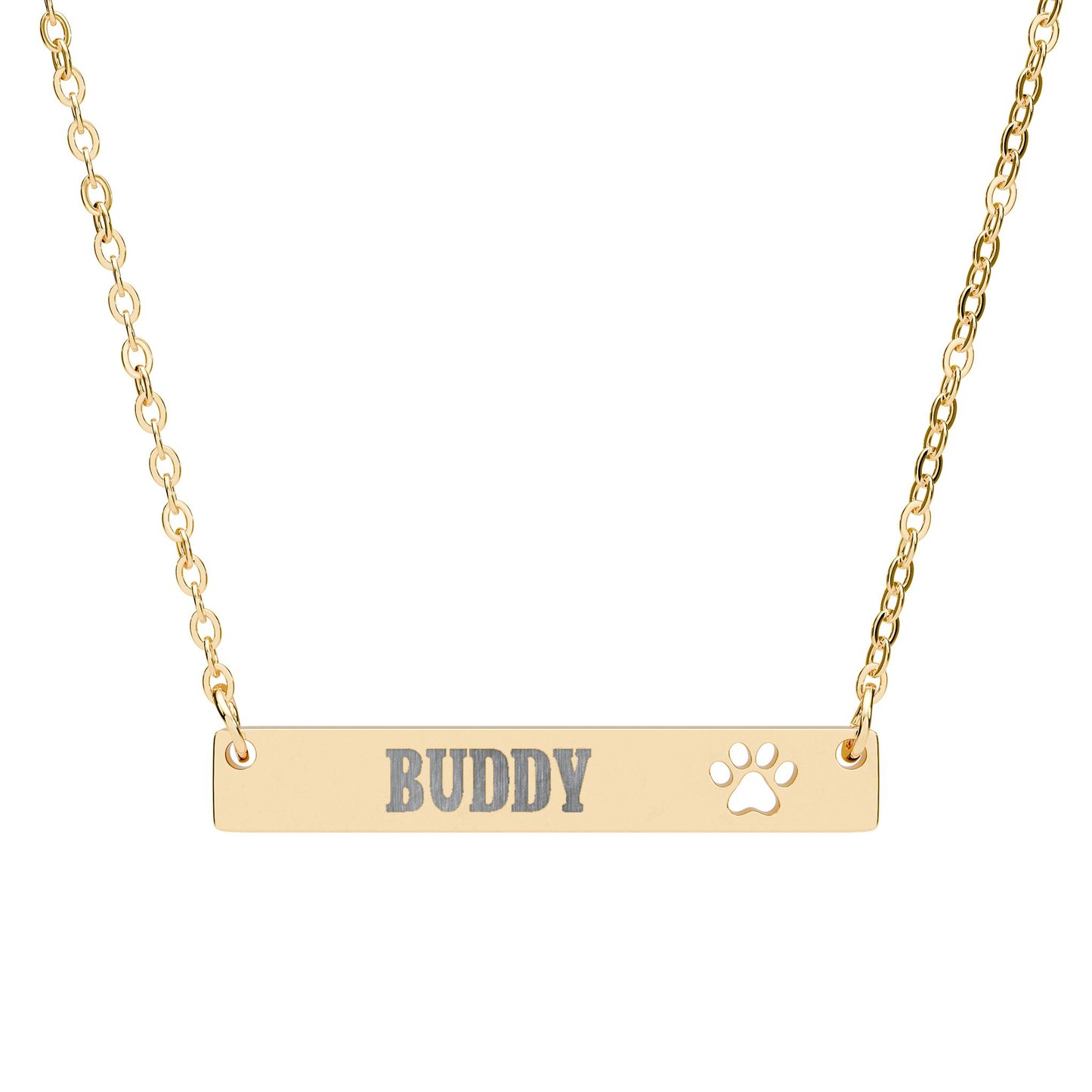 Personalized Paw Cutout Bar Necklace — Engraved Pet Name Jewelry
