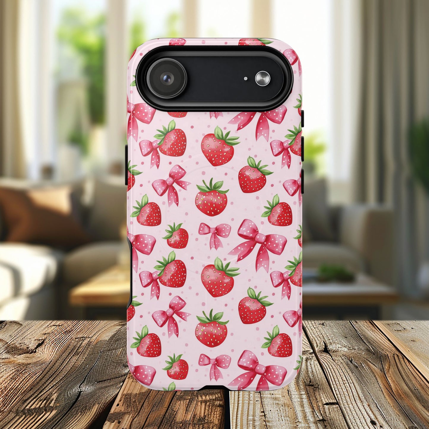 Strawberry Blush Coquette Magnetic Tough iPhone Cases - Funky Fruit Cases, Floral iPhone Cover, Trendy Gifts, iPhone Accessories, Strawberry Lover